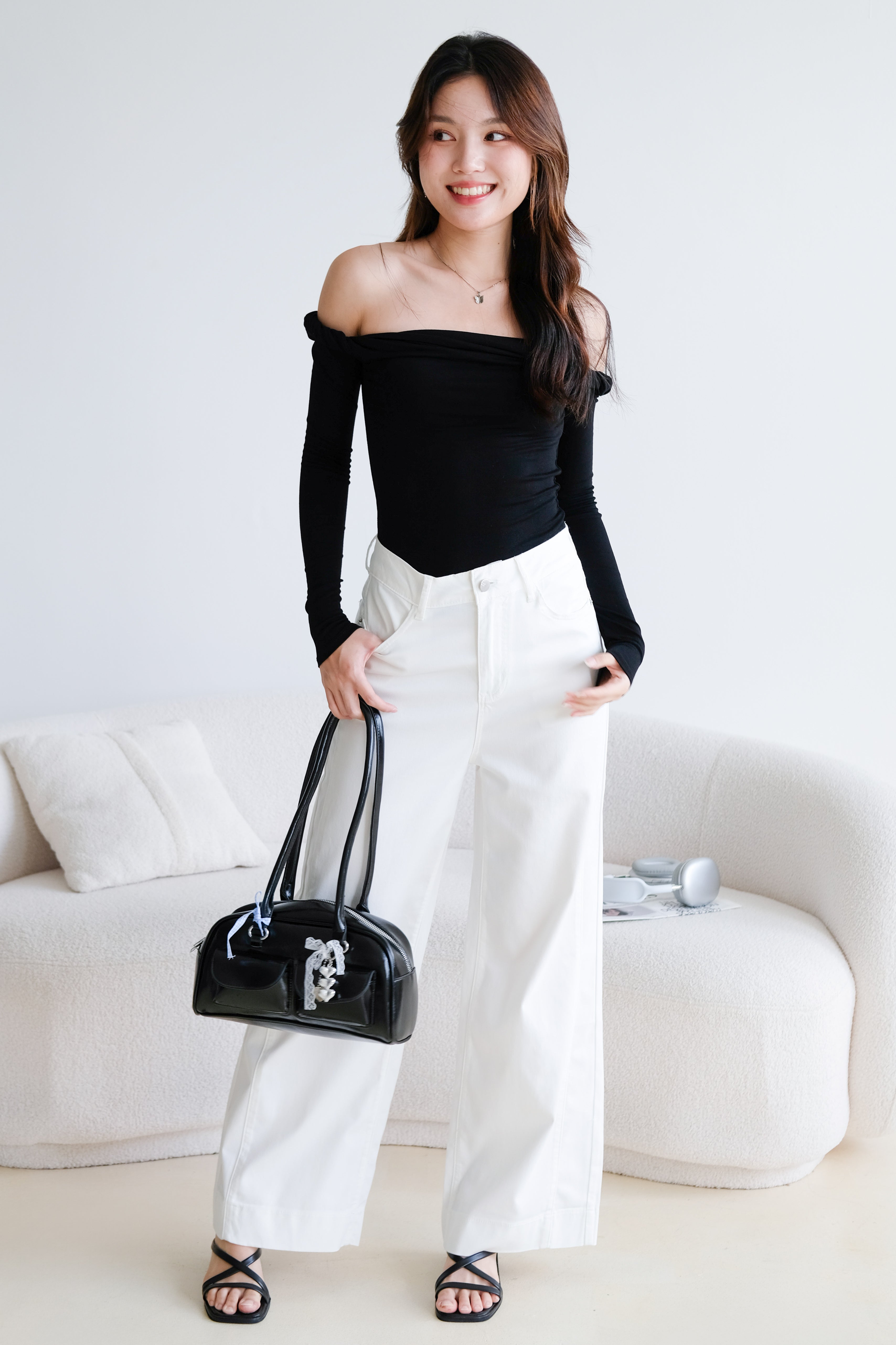 Level Up Twist Off Shoulder Top (Black)