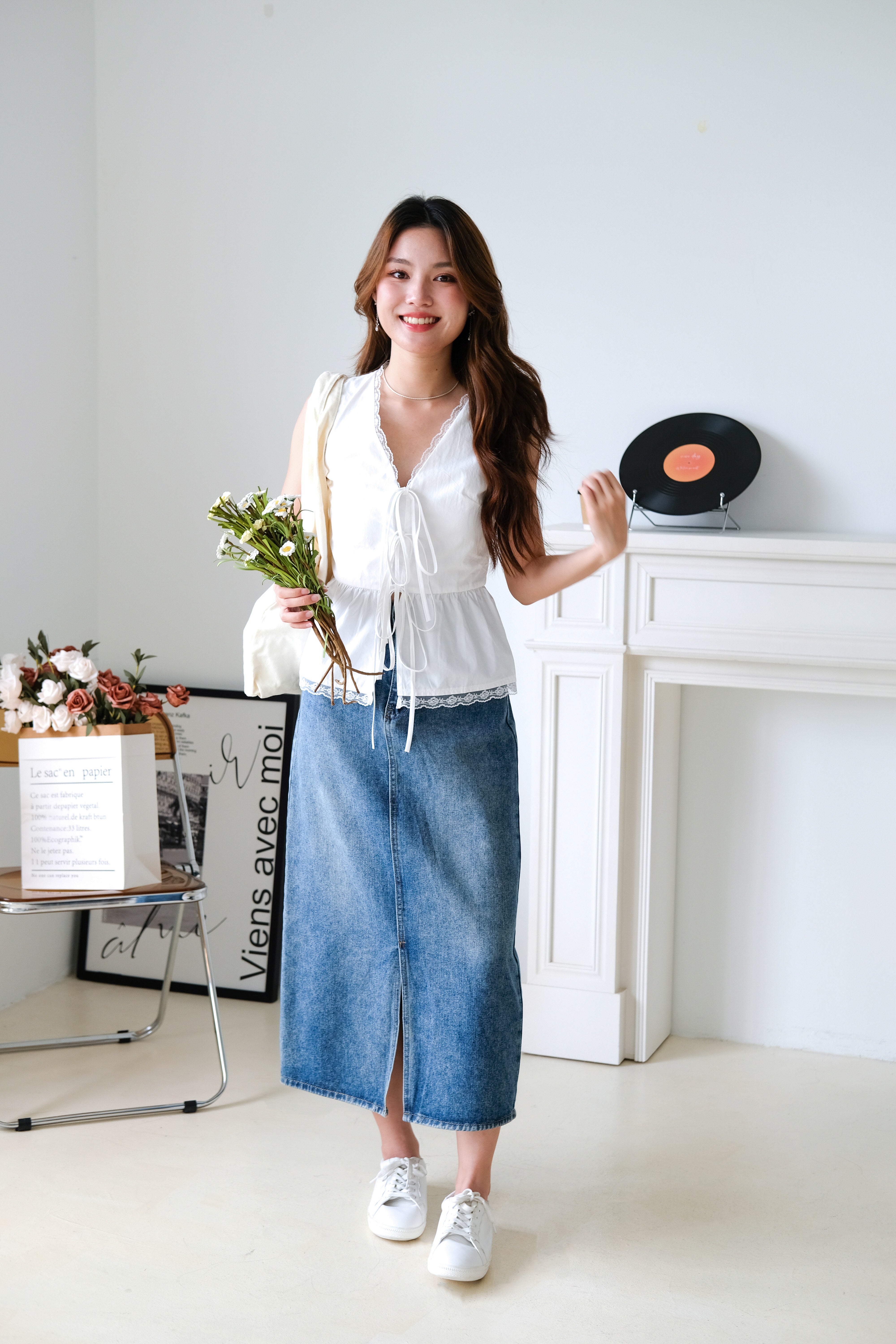Jeanne Lace Drawstring Peplum Top (White)