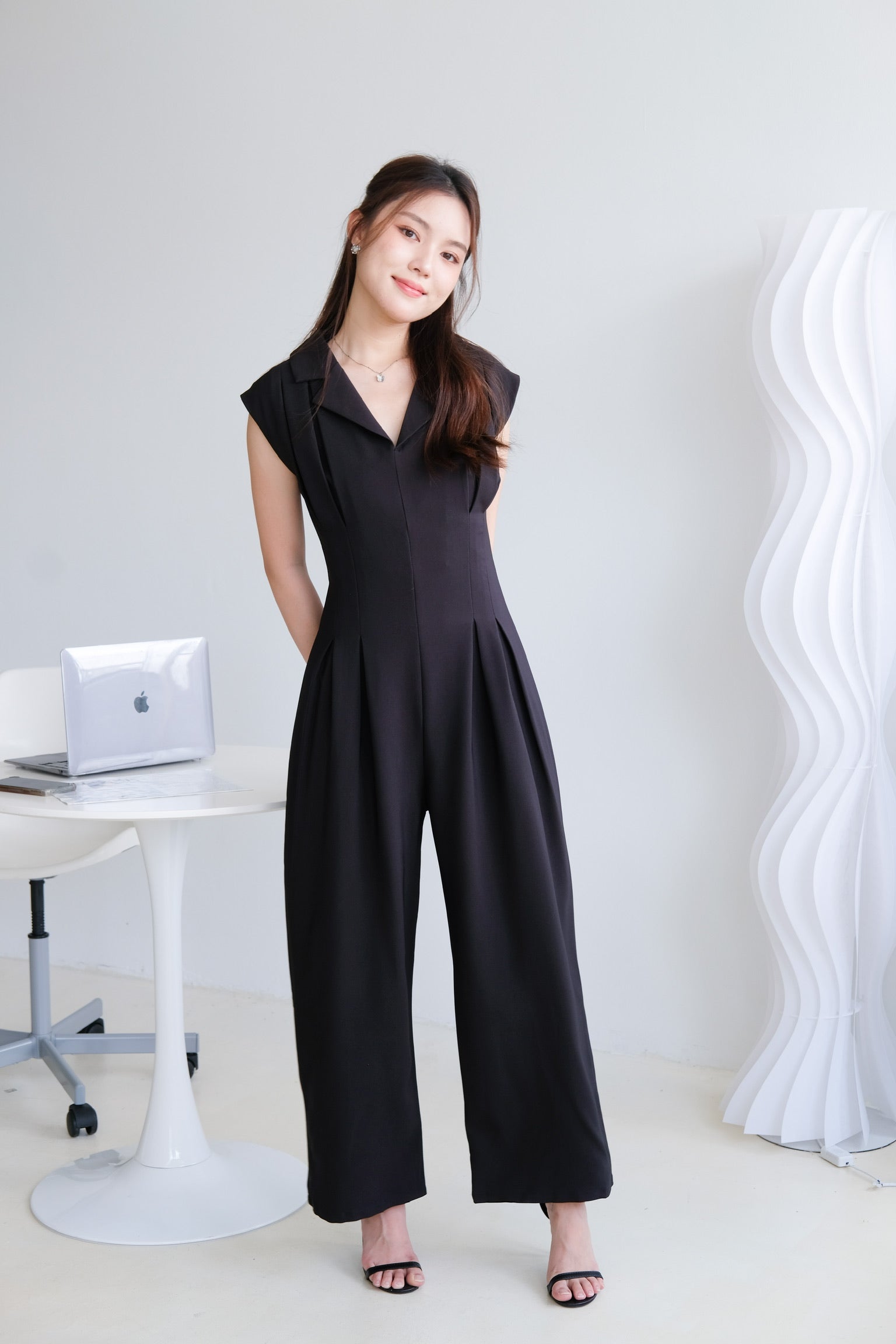 Constance Straight Leg Work Romper (Black)