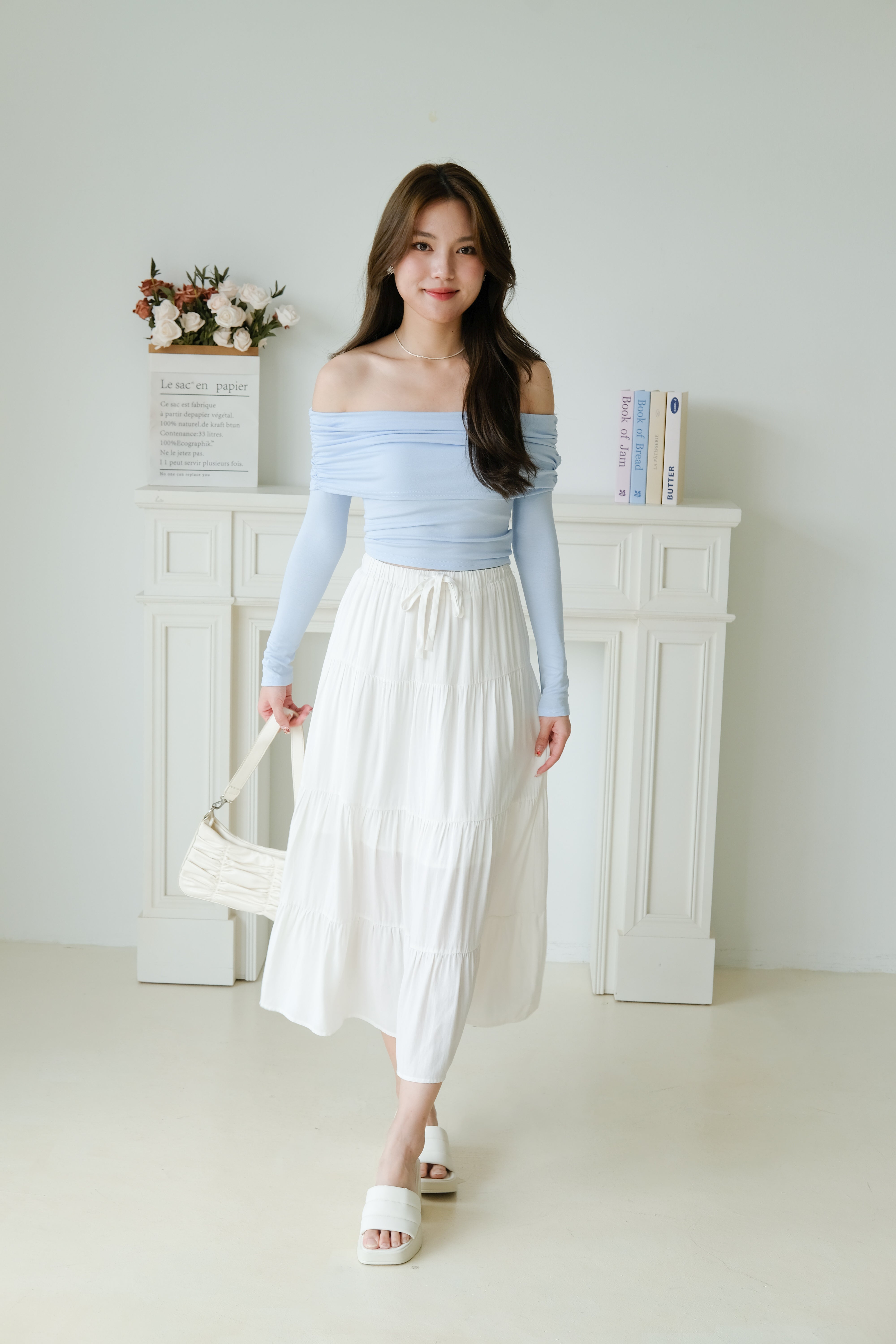 Juliette Overlap Off Shoulder Top (Baby Blue)