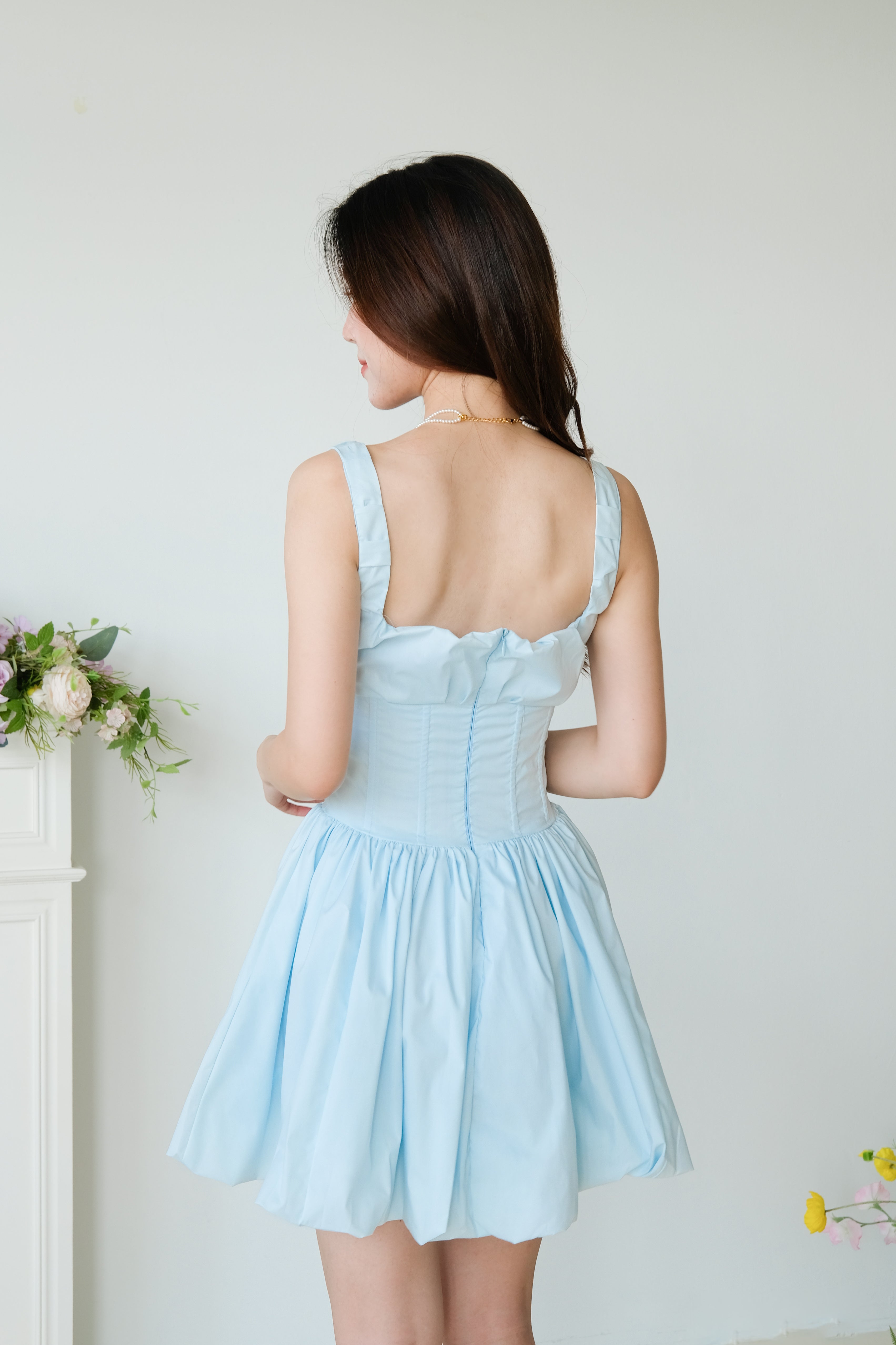 Carine Ruched Bubble Dress (Bluebell)