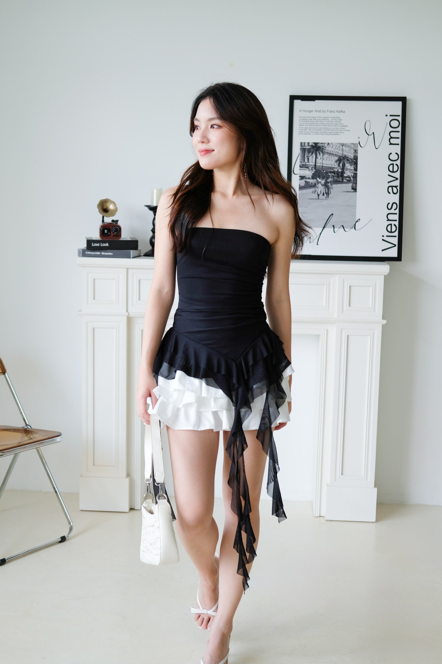 Sona Ruffle Assymetrical Tube Top (Black)