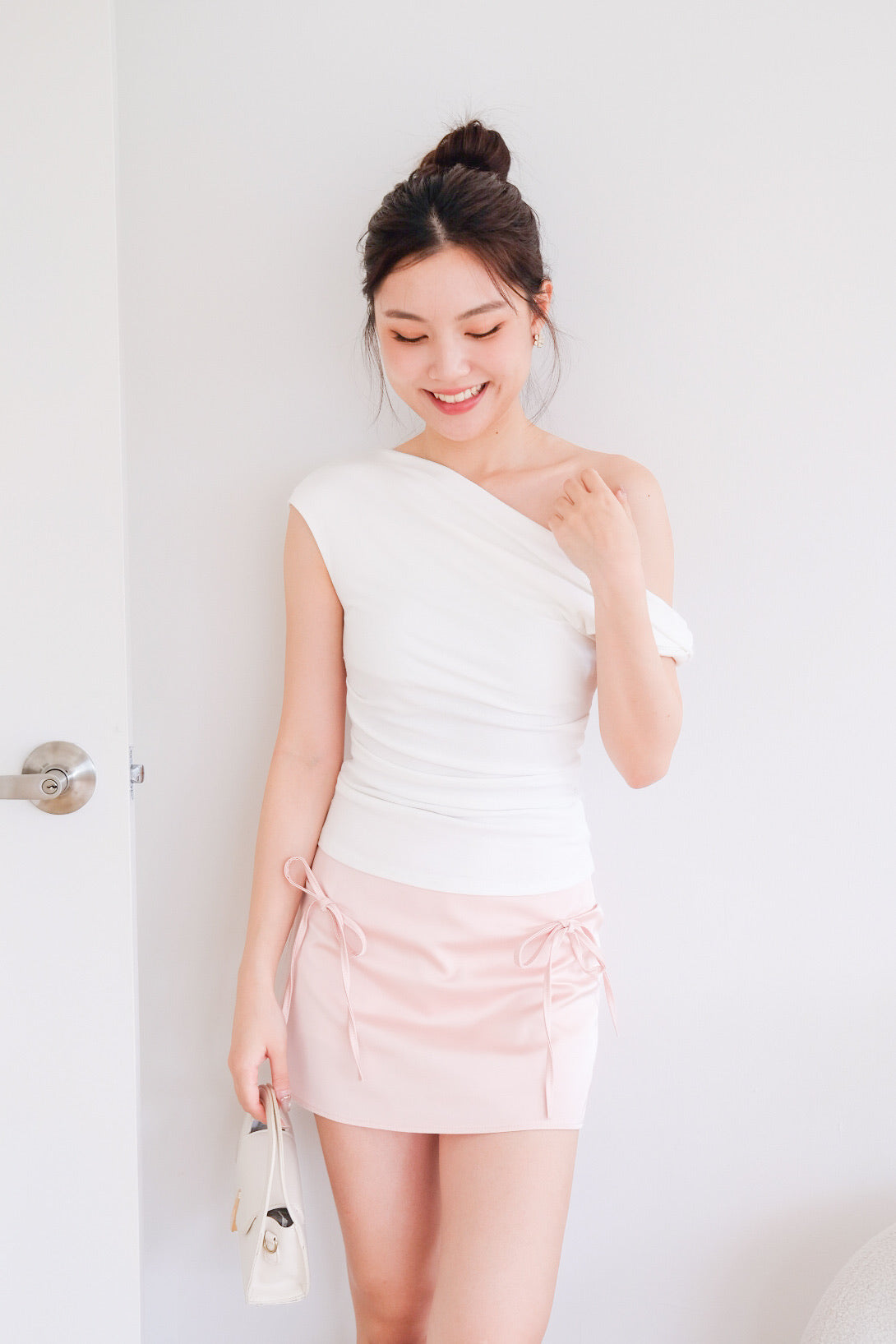 Darcey Ribbon Satin Skorts (Baby Pink)