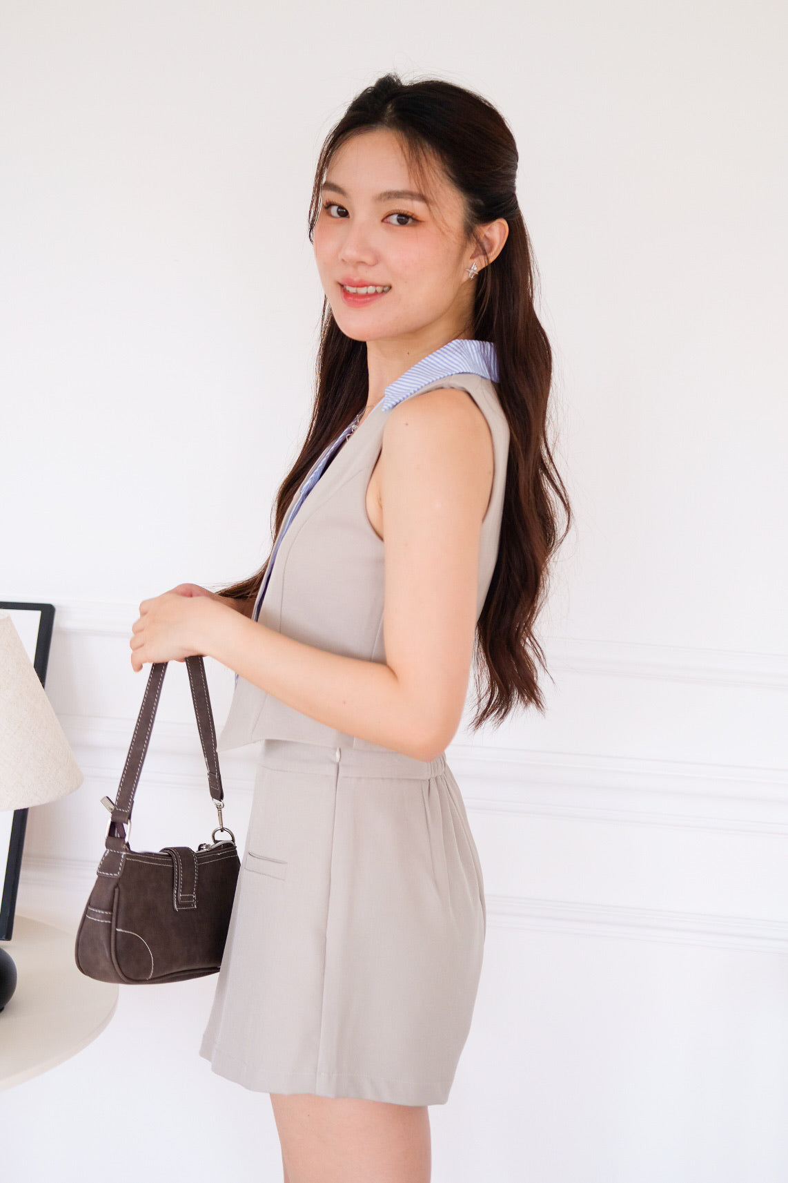 Mercer Tailored Contrast Vest Set (Sand Beige)