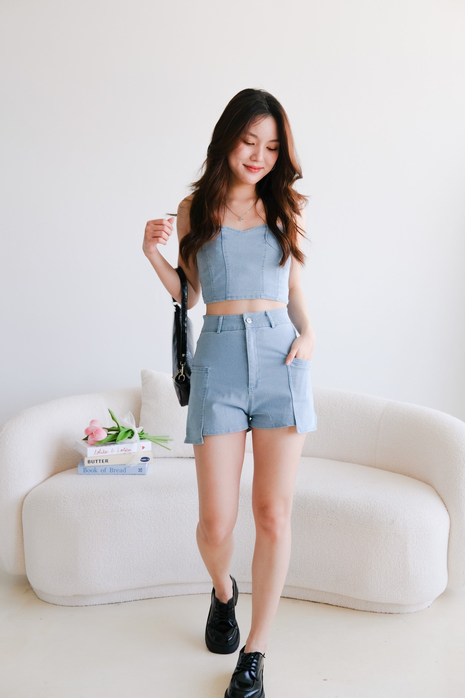 Bae Side Pockets HW Denim Shorts (Light Denim)