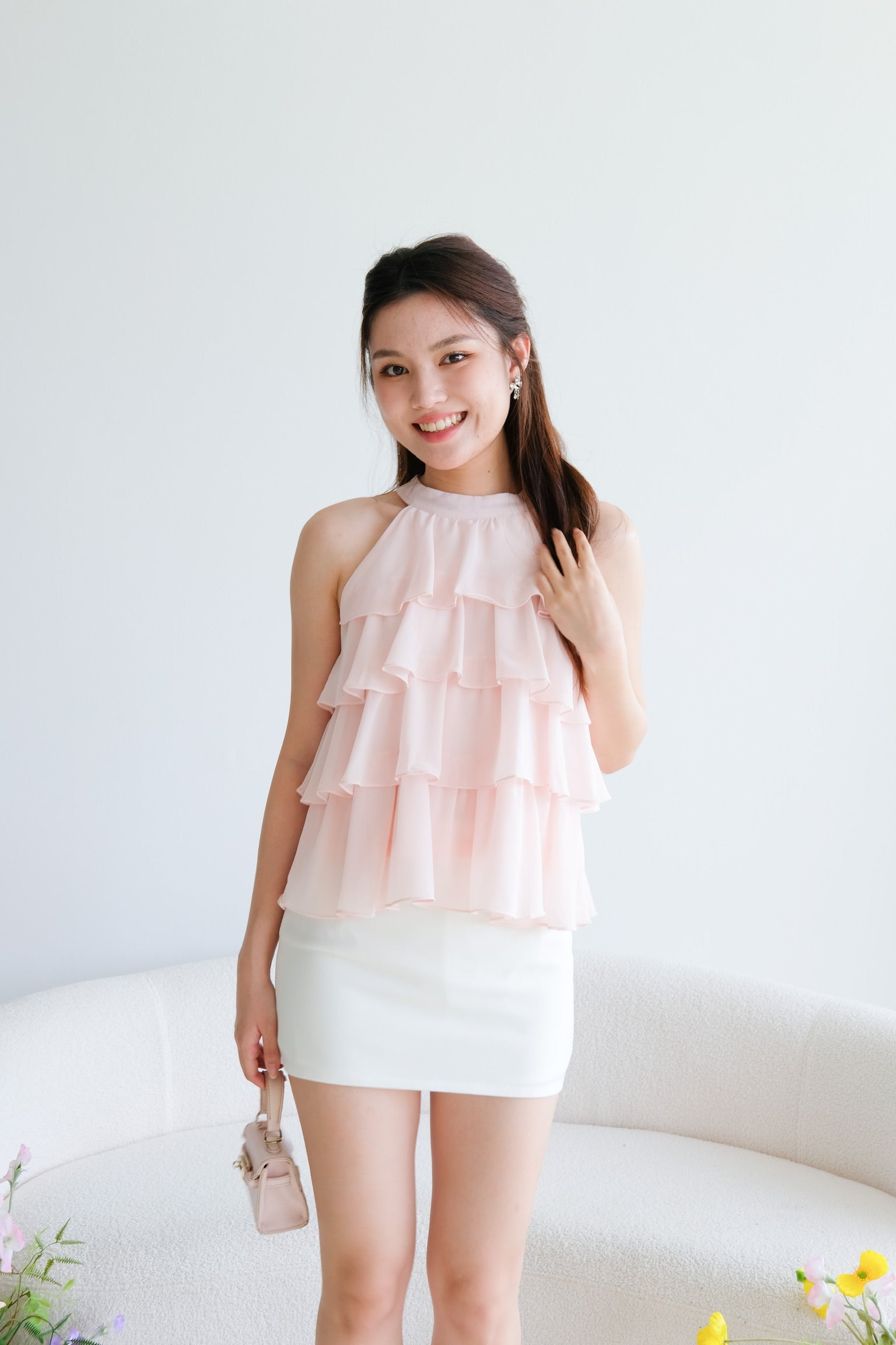 Erica Layered Halter Top (Baby Pink)