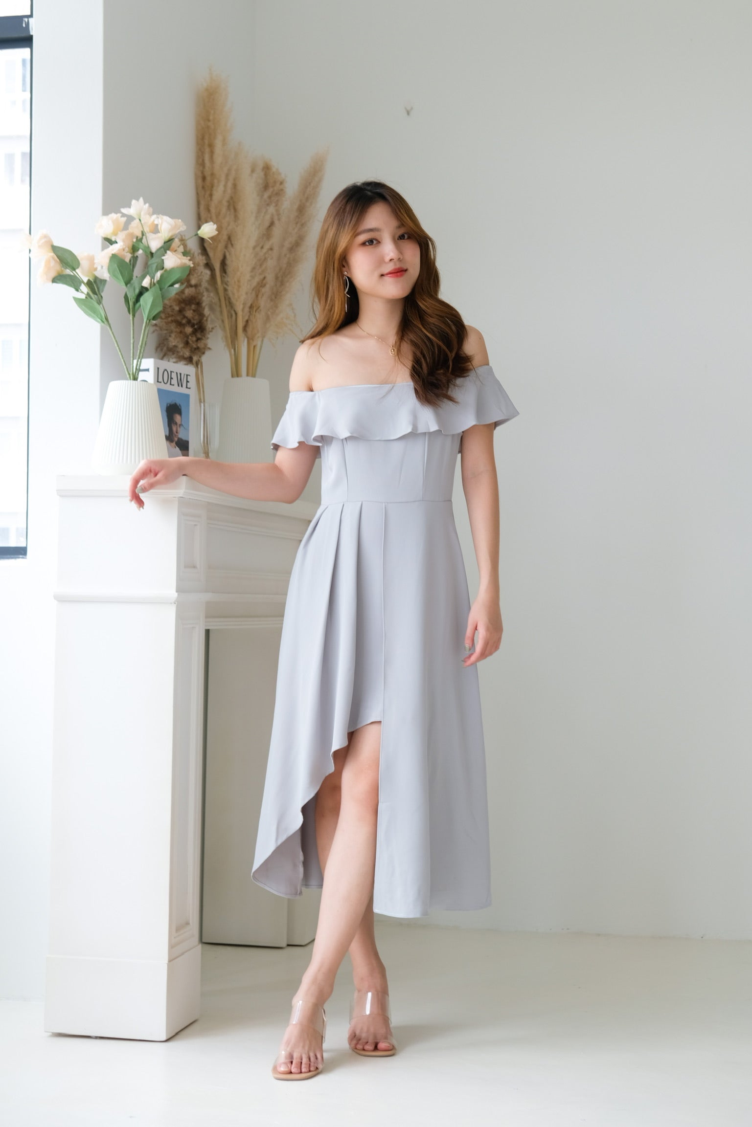 Danielle Ruffle Asymmetrical Maxi Dress (Sage)