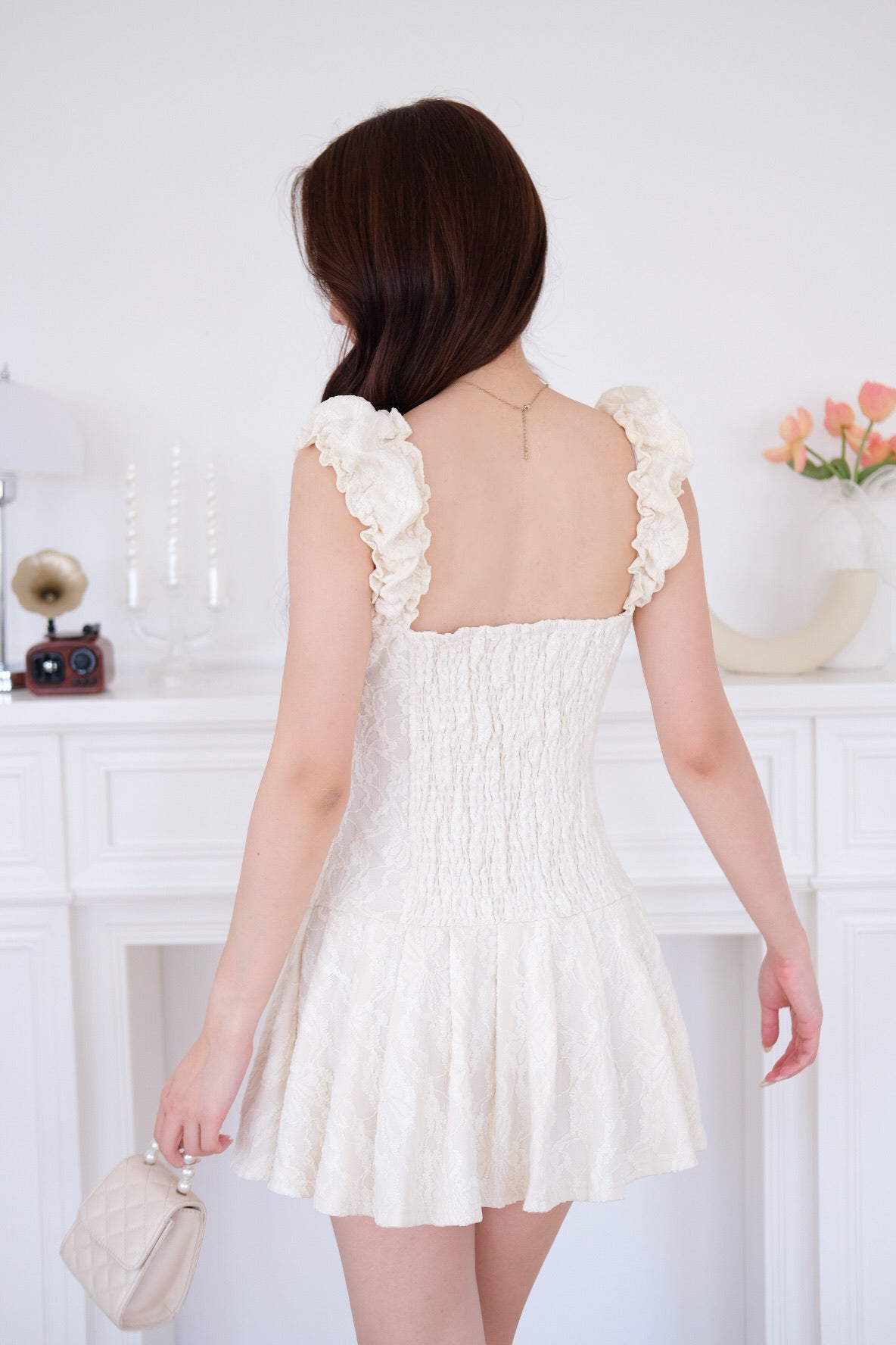 Lovell Lace Ruffle Dress (Cream)