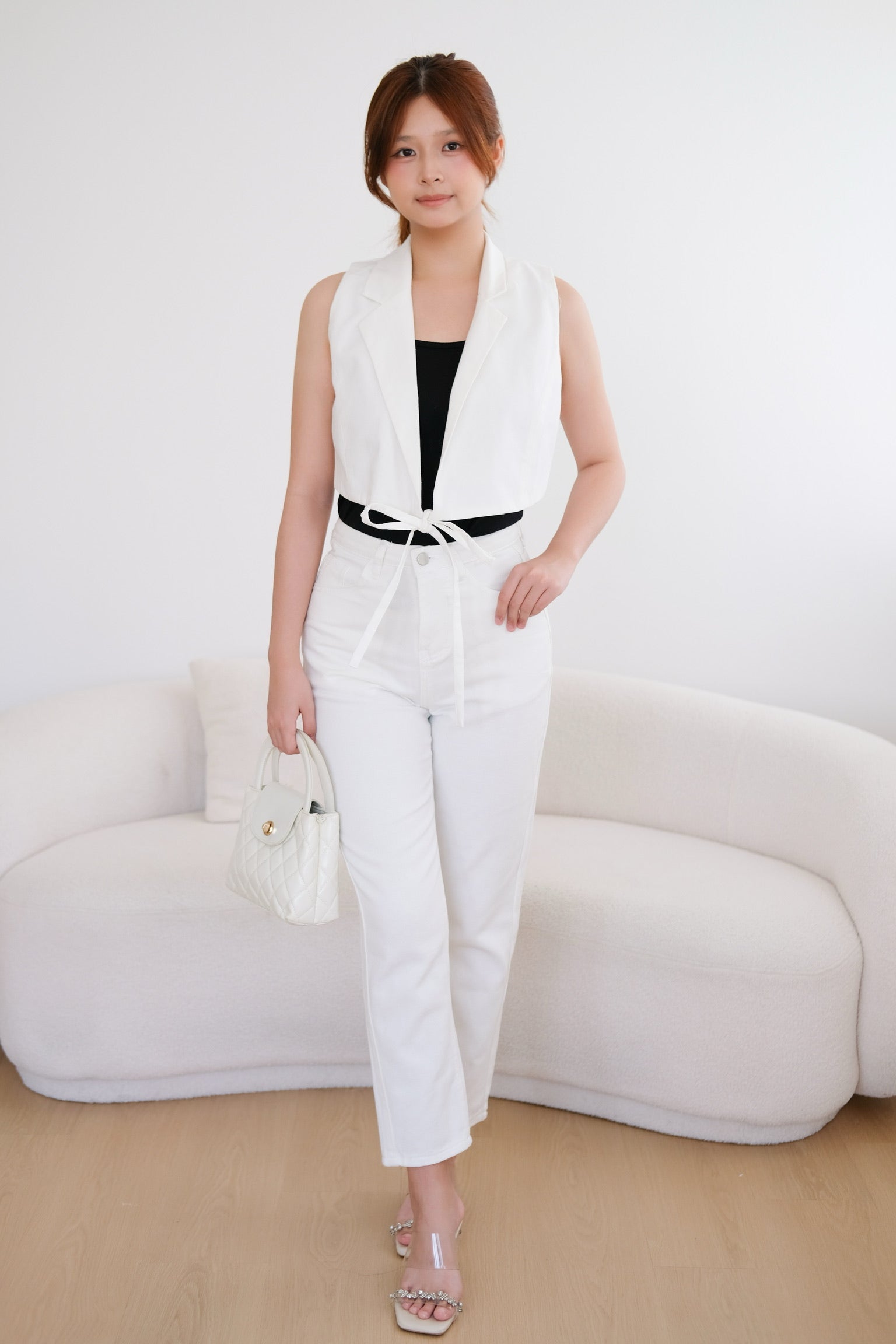 White Collared Ribbon Vest Outer