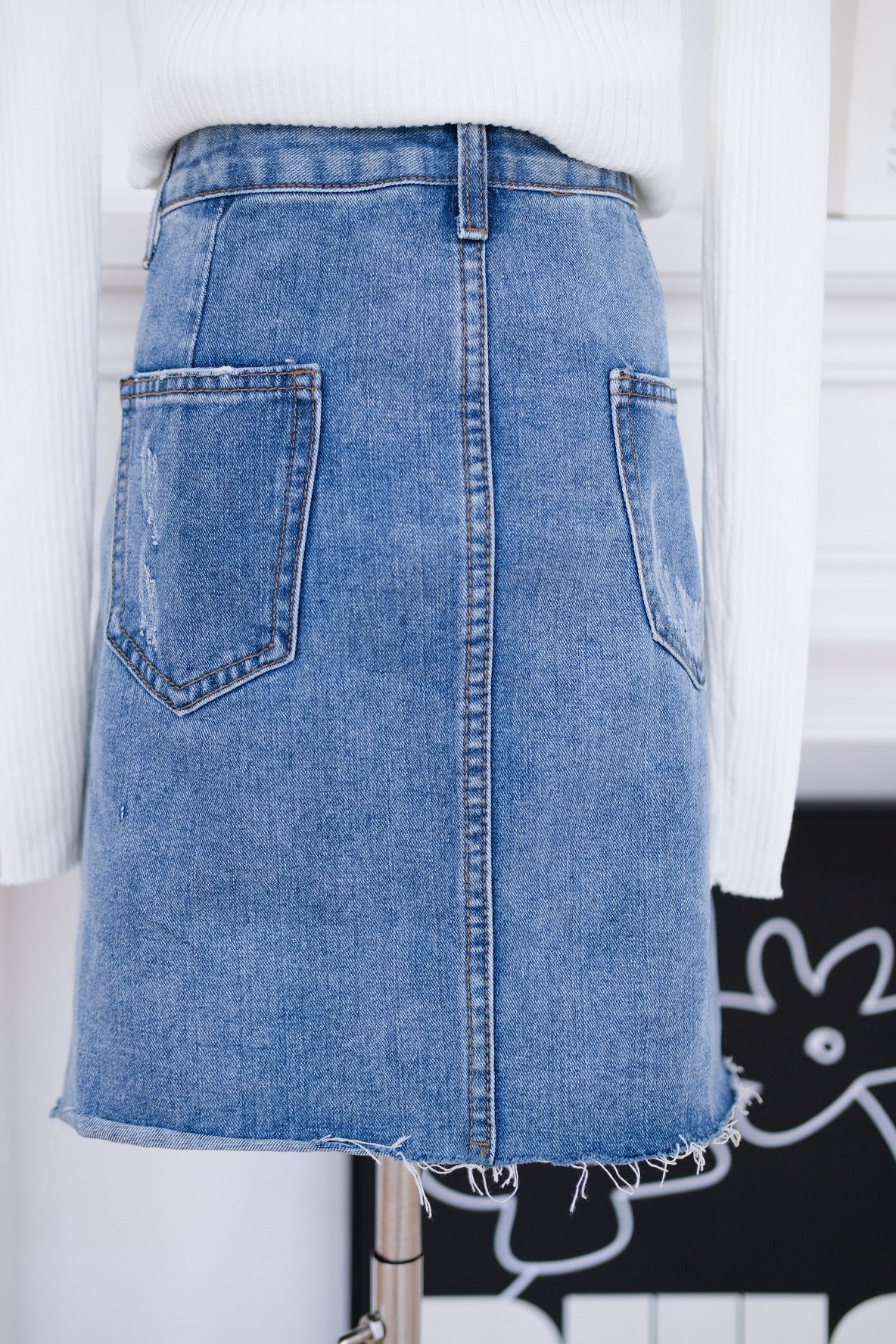 Dark Blue Denim High Waist Skirt