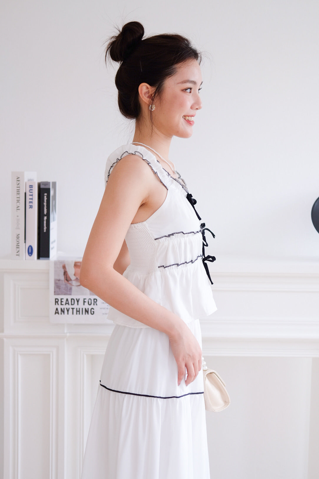 Alva Vintage Contrast A Line Skirt (White)
