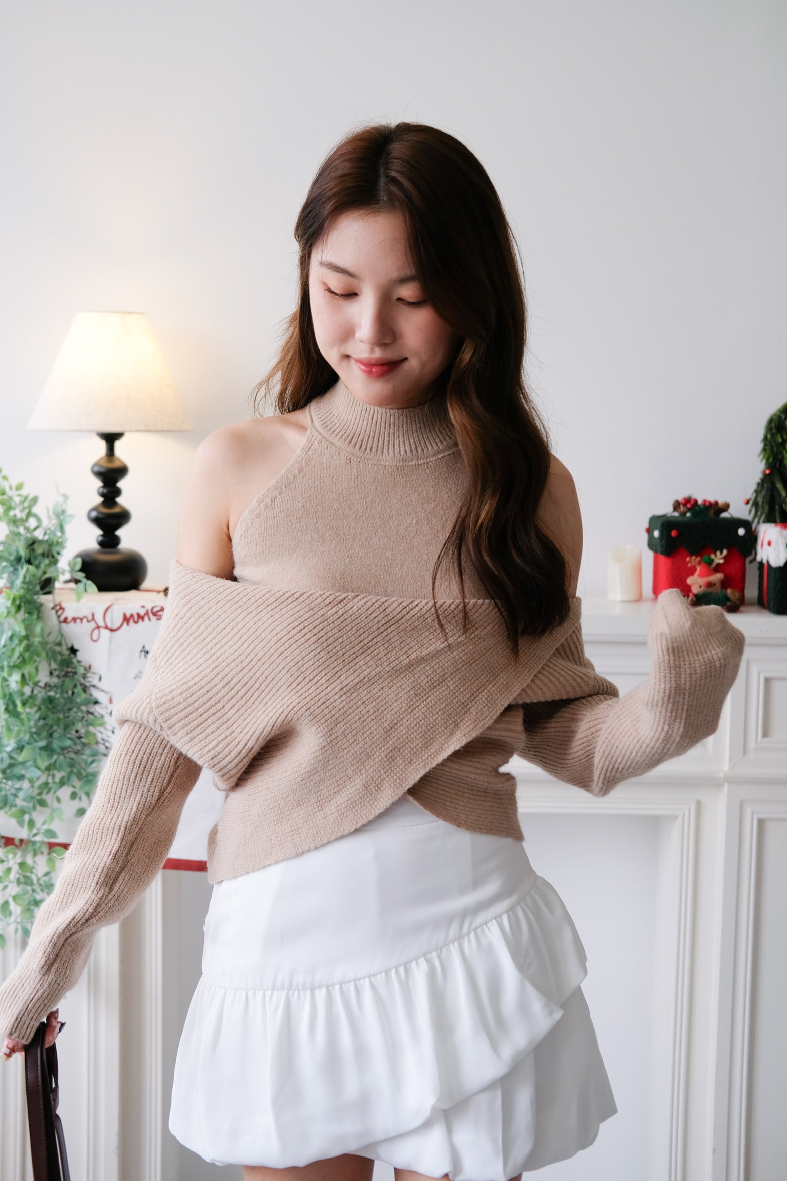 Olivia 2-in-1 Knit Sweater Set (Khaki)