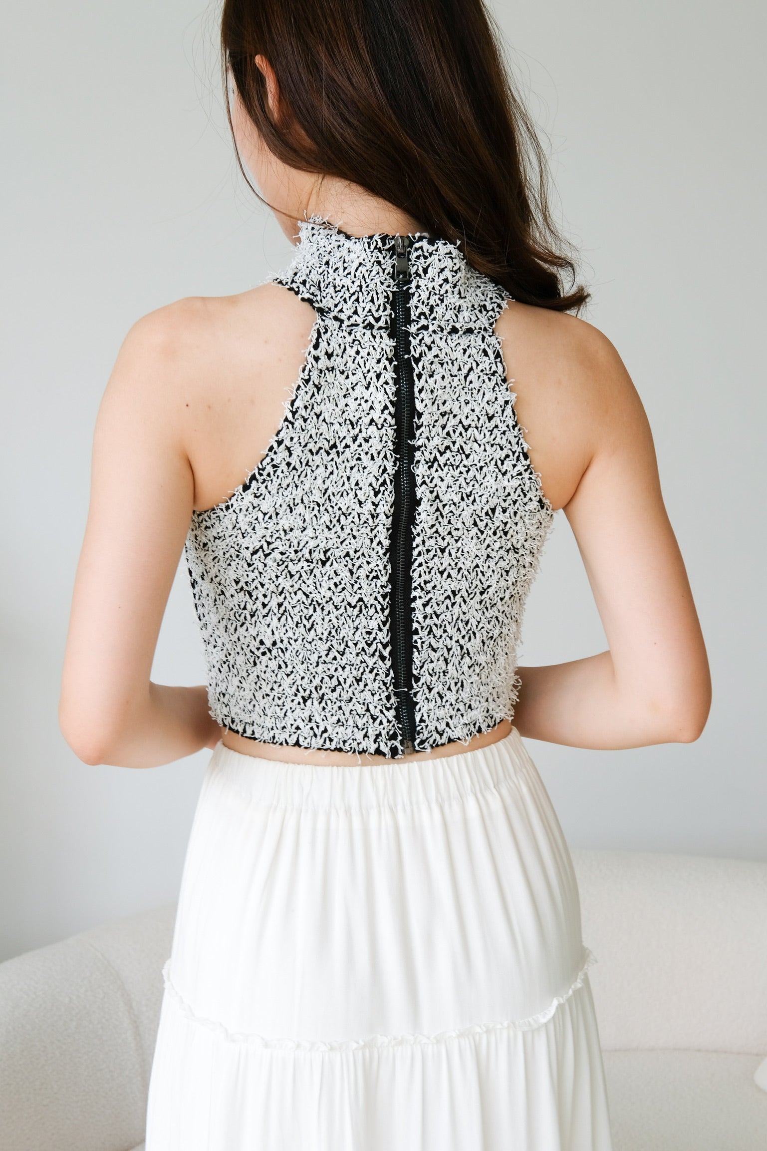 Hana Halter Tweed Crop (Silver)