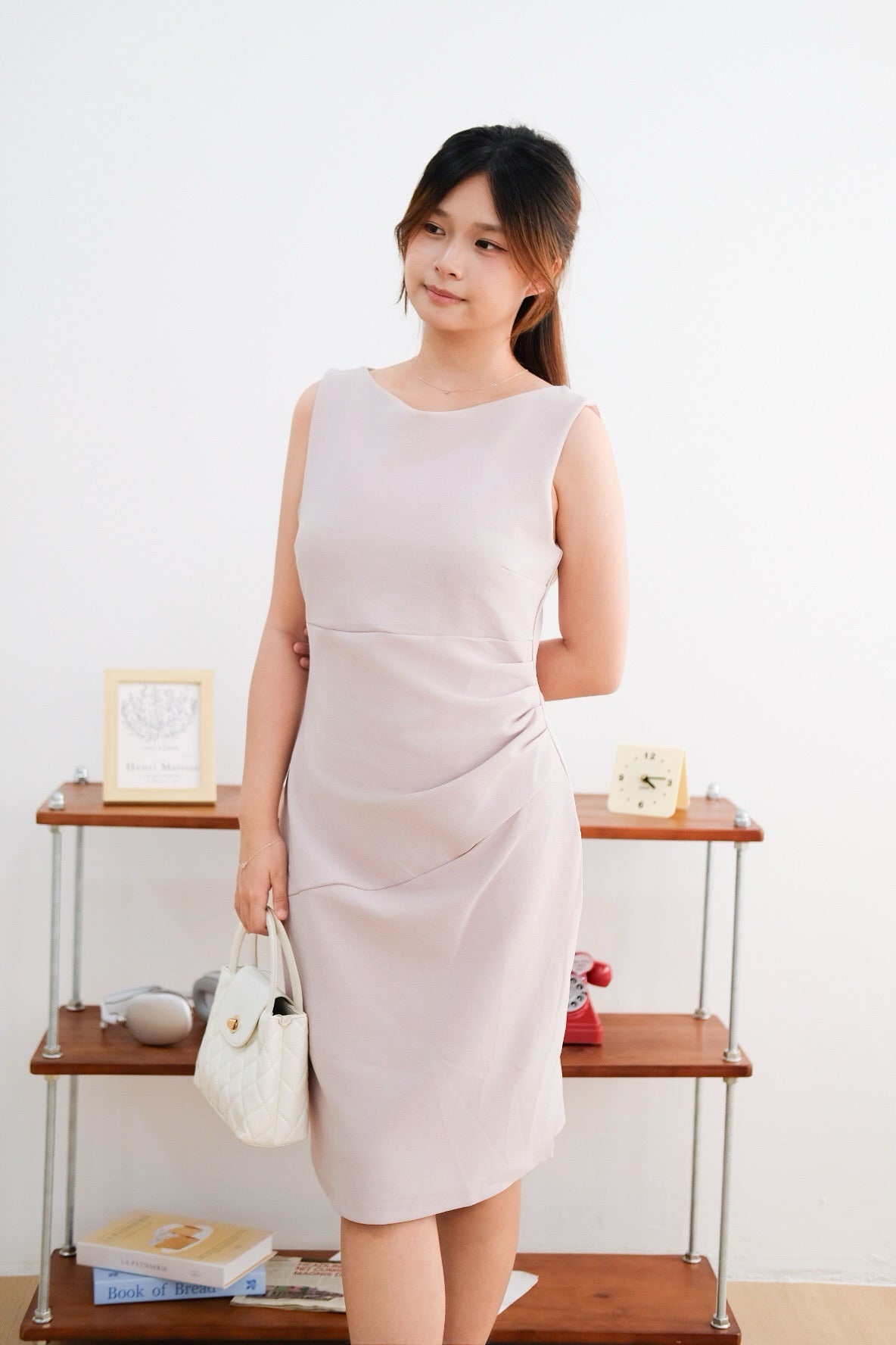 Light Purple Ruched Slim Fit Midi Dress