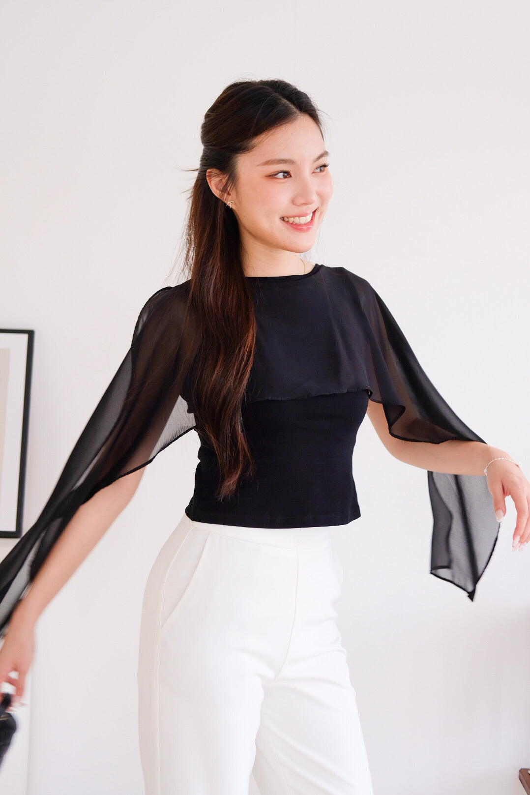 Lustre Cape Boatneck Top (Black)