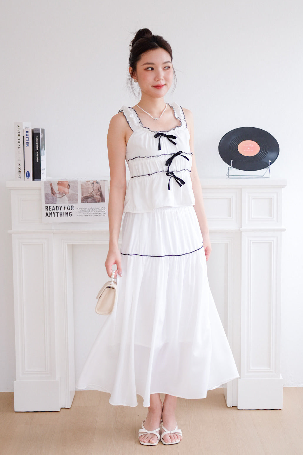 Alva Vintage Contrast A Line Skirt (White)