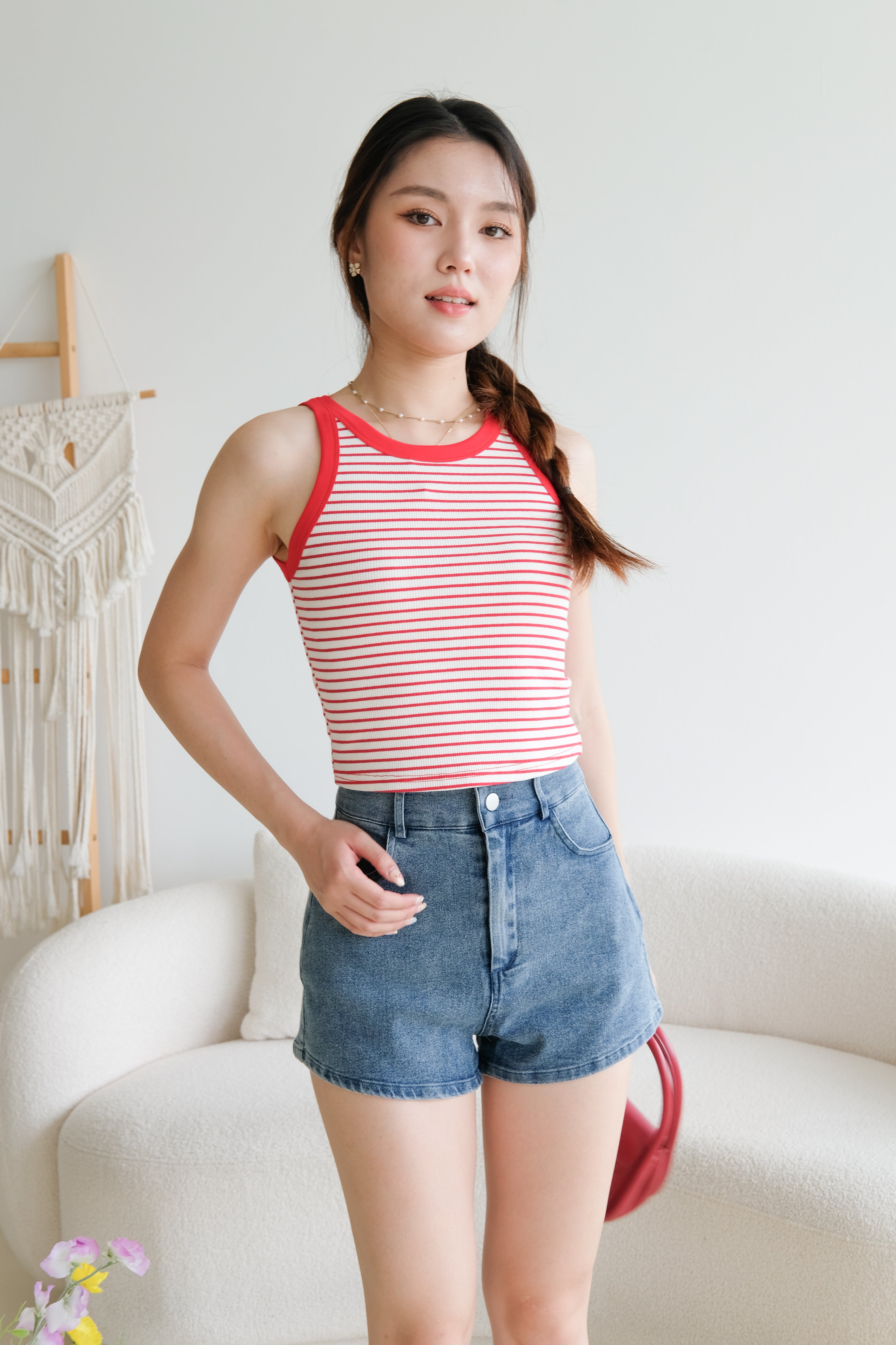 Harper Contrast Halter Crop (Red Stripes)