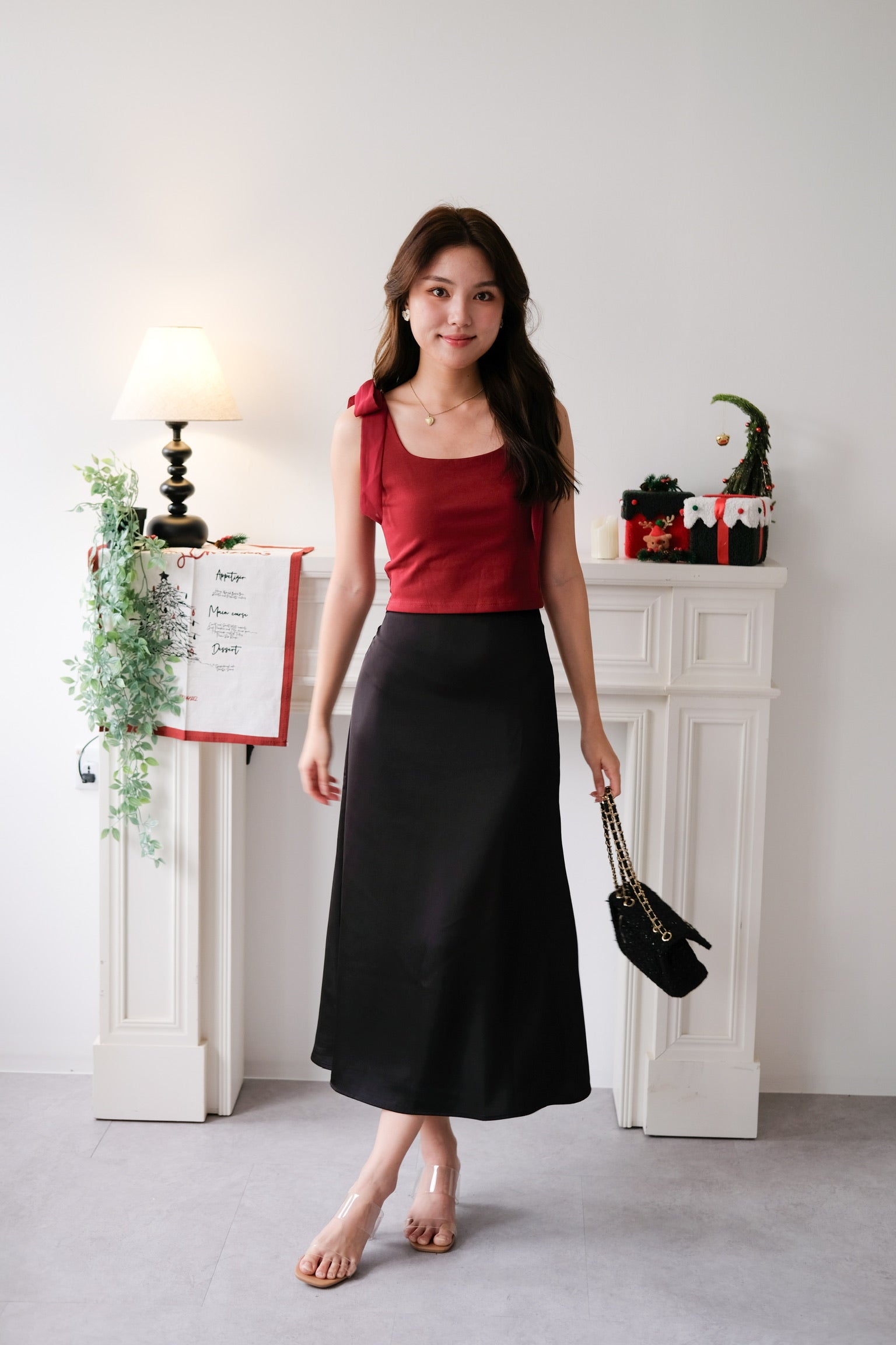 Bridget Self Tie Ribbon Crop Top (Maroon)