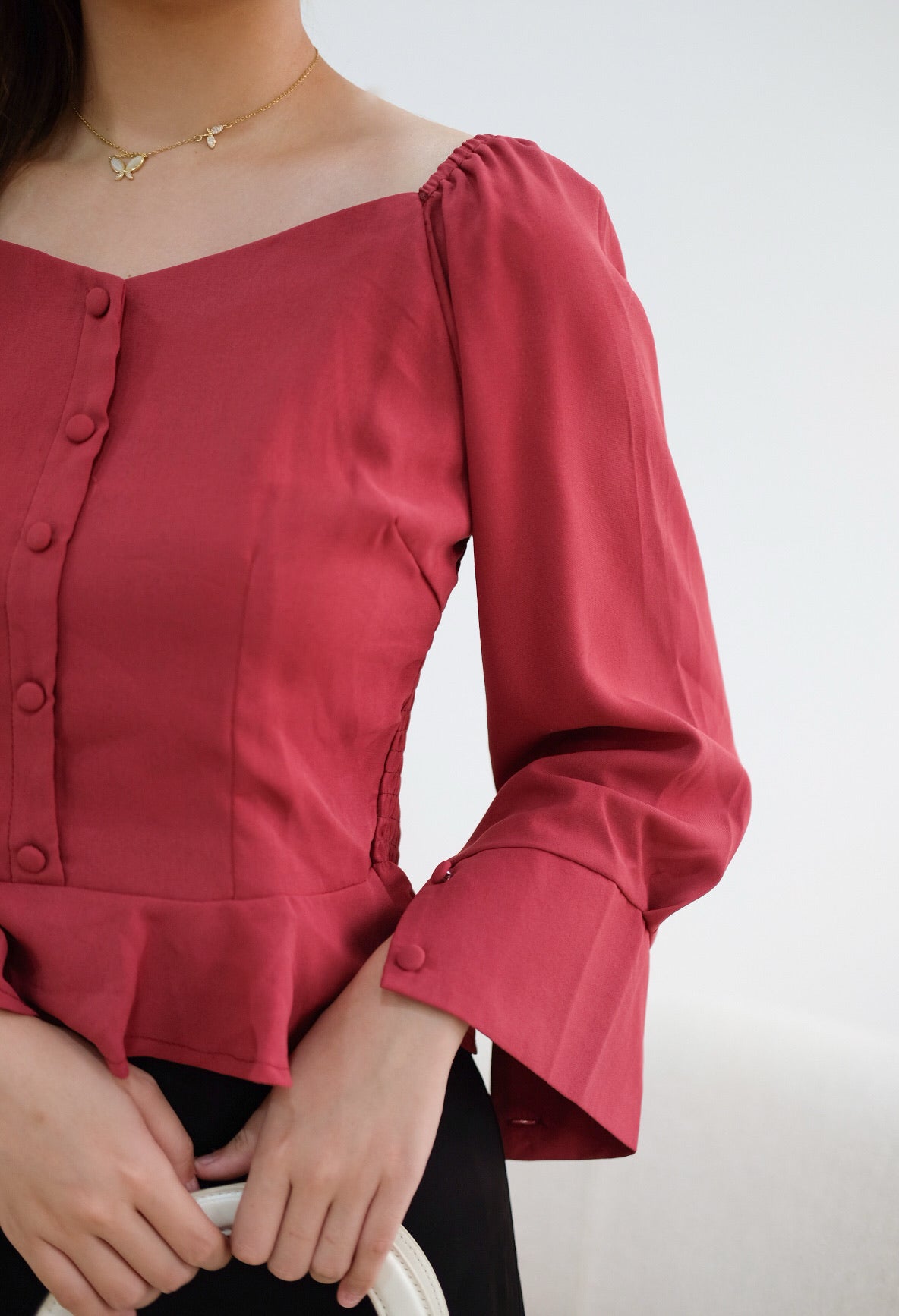 Red Ruffle Long Sleeves Top