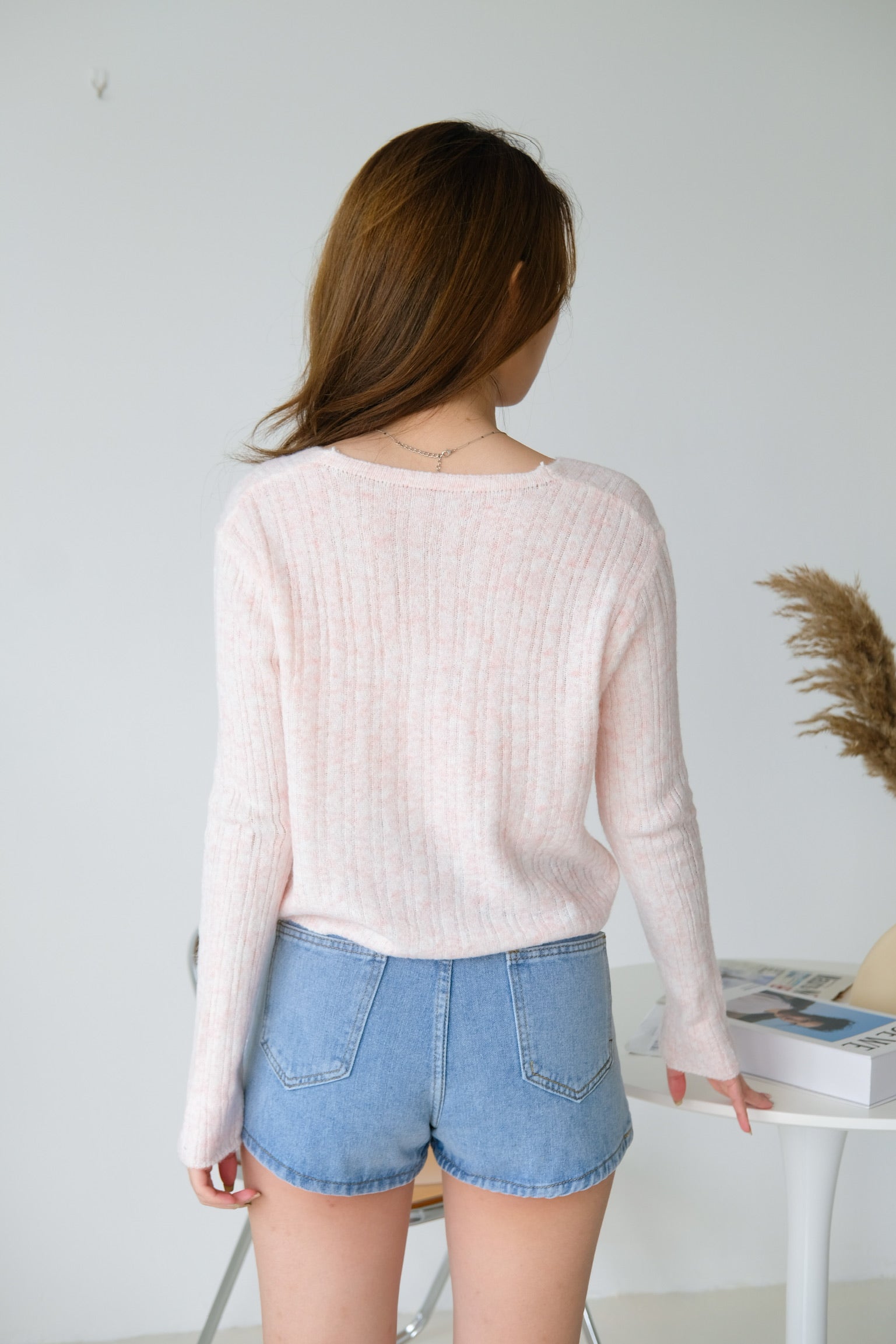 Lia Knit Cropped Cardigan (Light Pink)