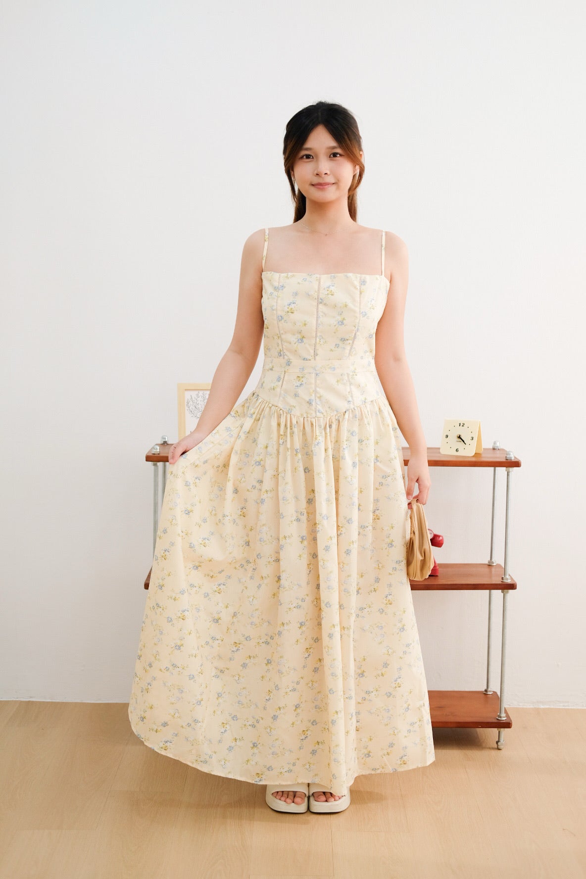 Yellow Floral Corset Strap Dress