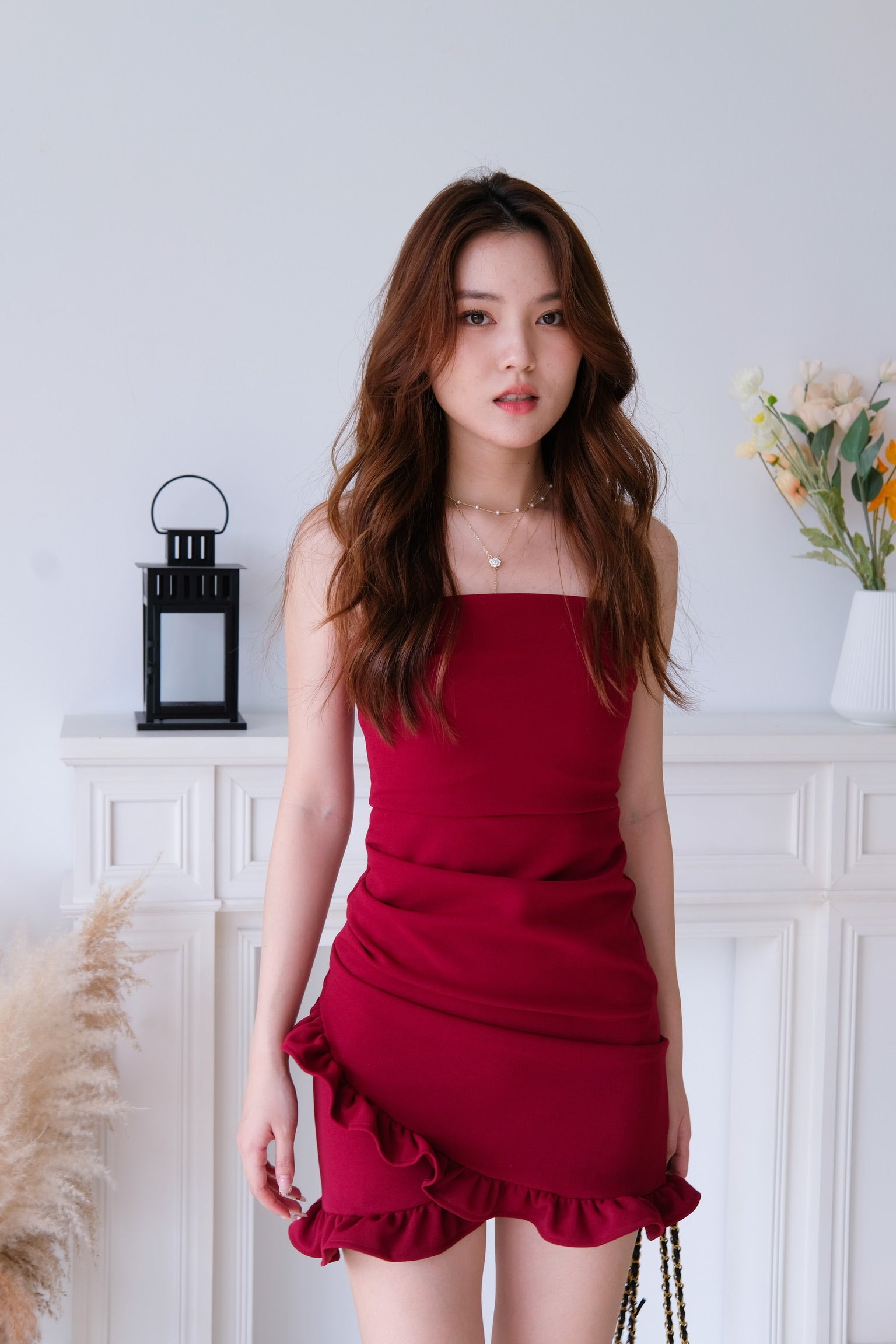 Cynthia Ruffle Tube Dress (Wine)