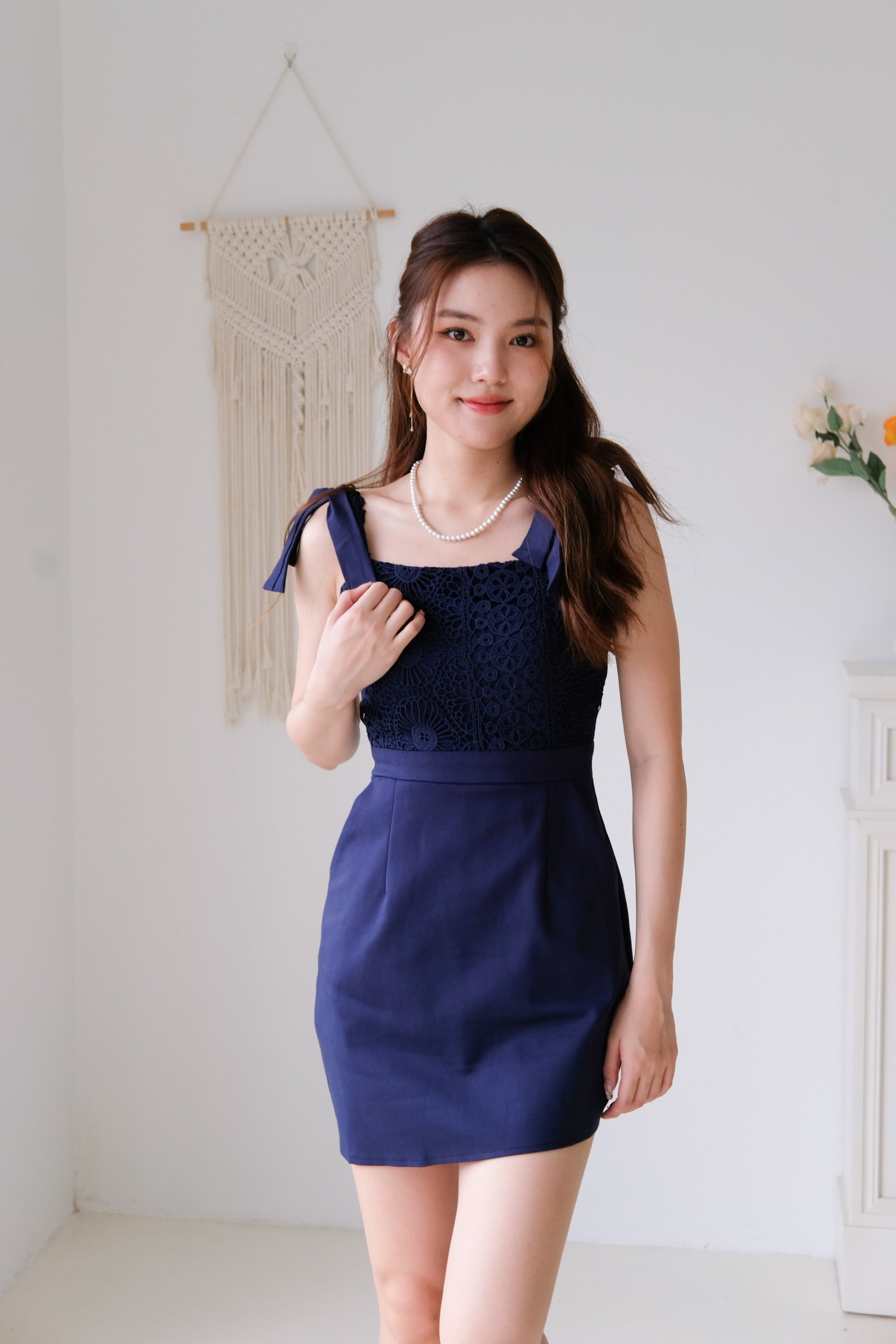 Leanne Crochet Asymmetrical Dress (Navy Blue)