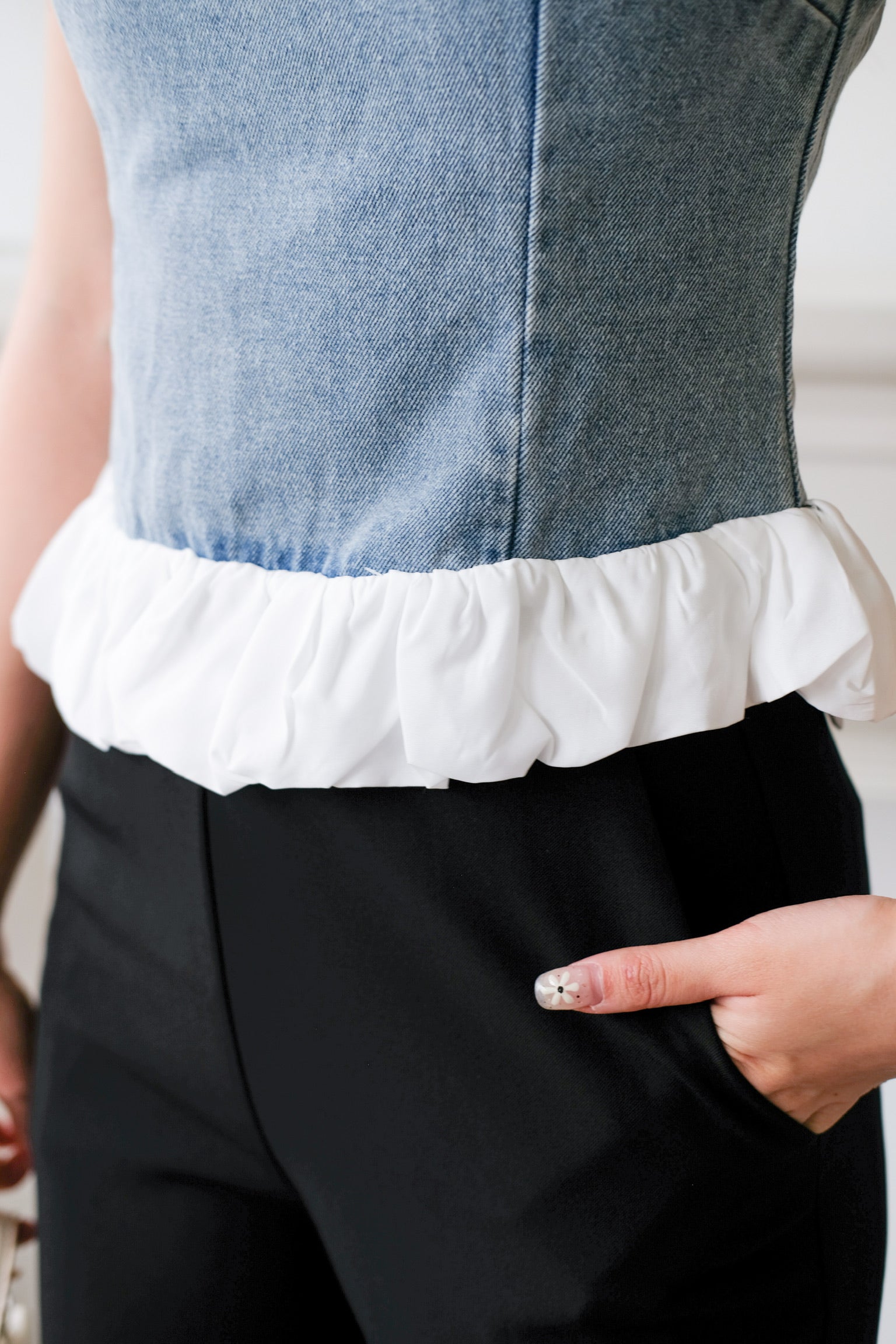 Lica Bubble Cloud Halter Denim Top (Acid Blue)