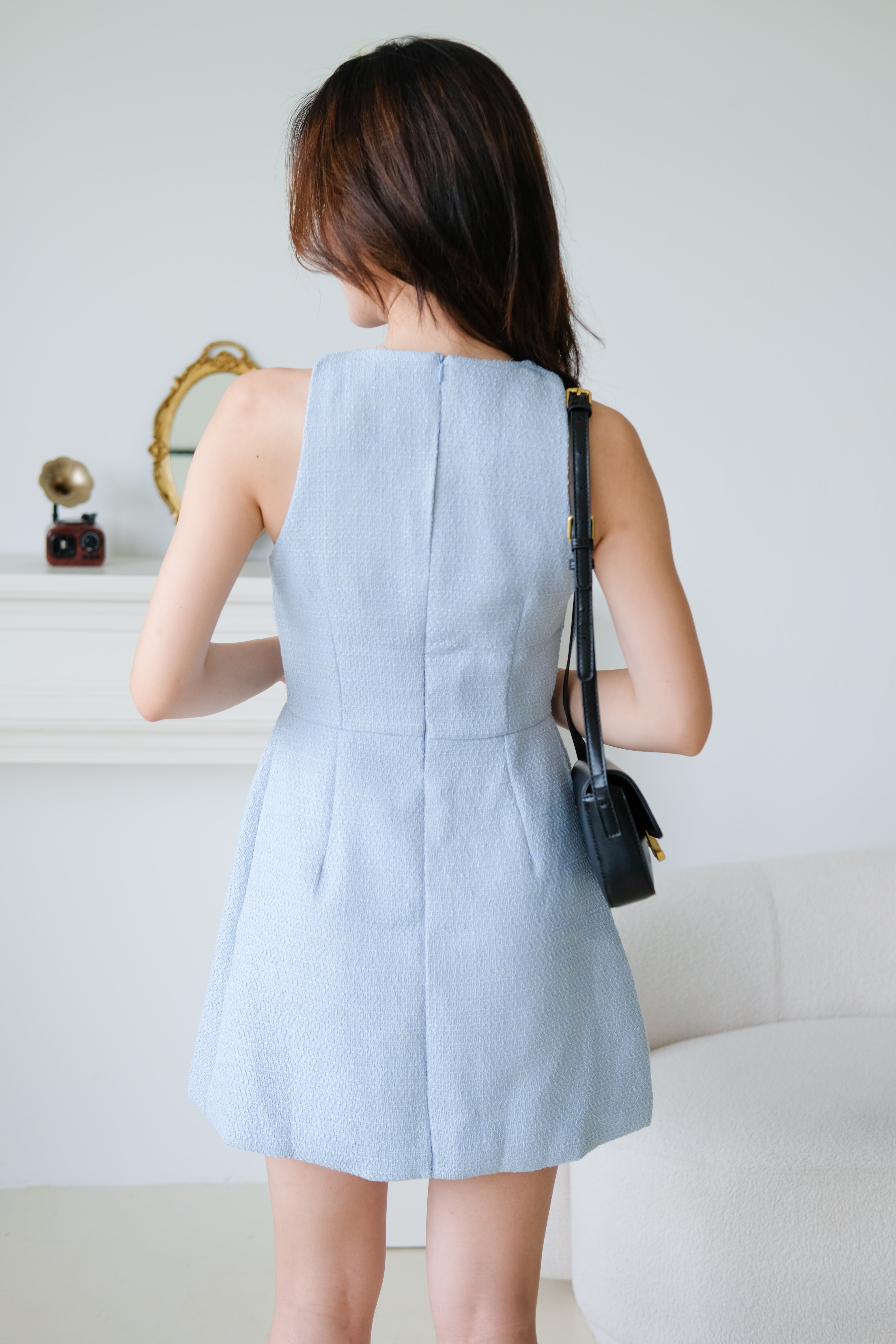 Pearly Tweed Halter Dress (Sea Blue)