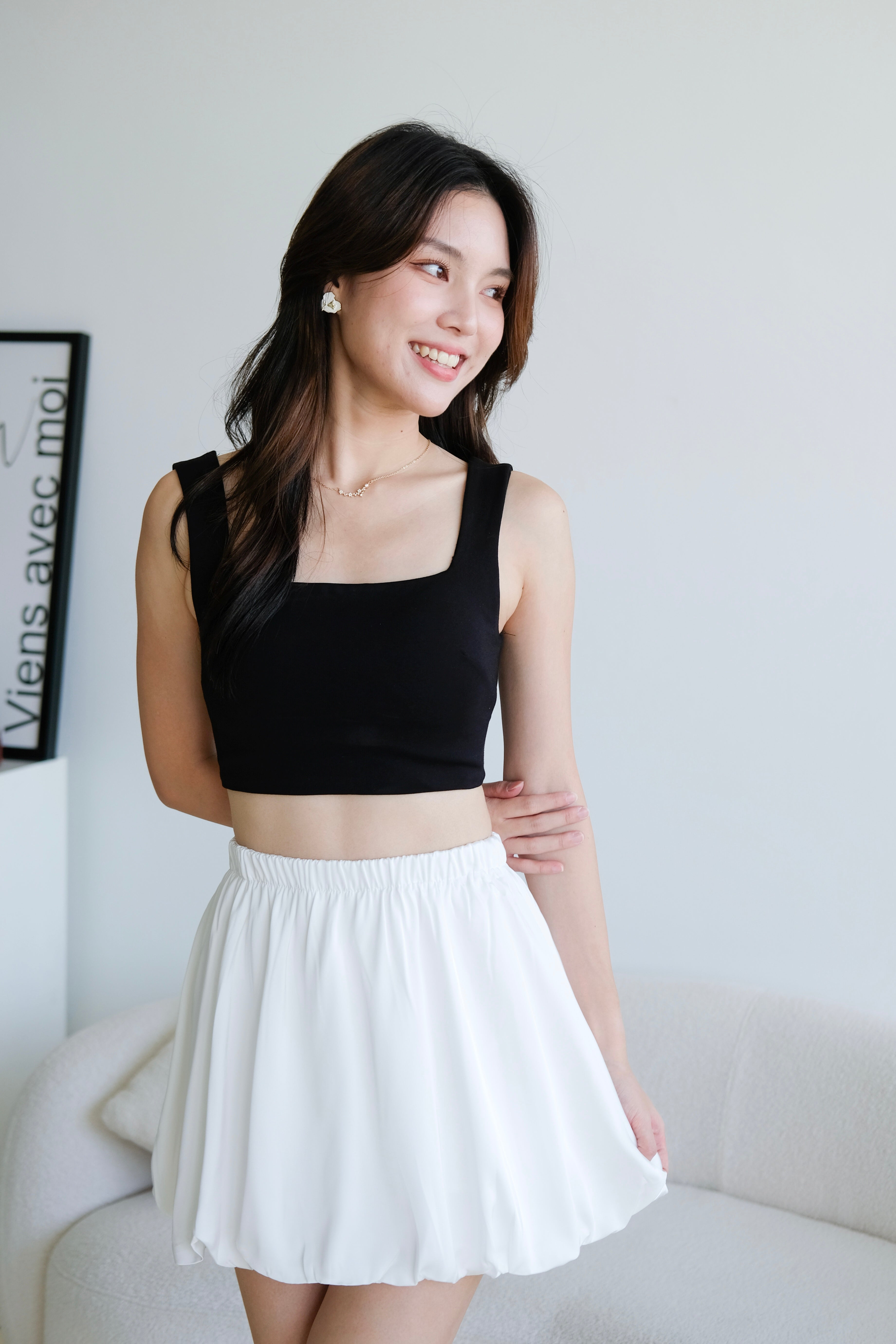 Lisa Bubble Satin Skirt (White)