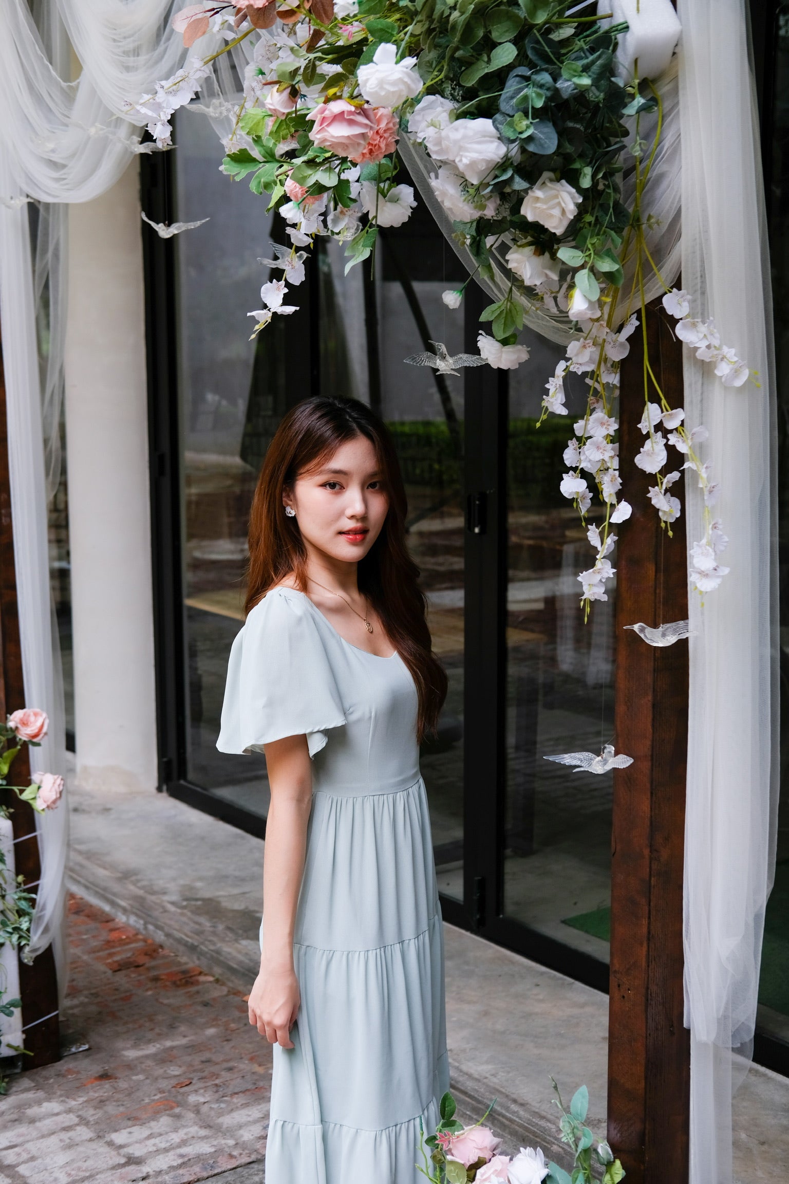 Giselle Flutter Maxi Dress (Sage Green)