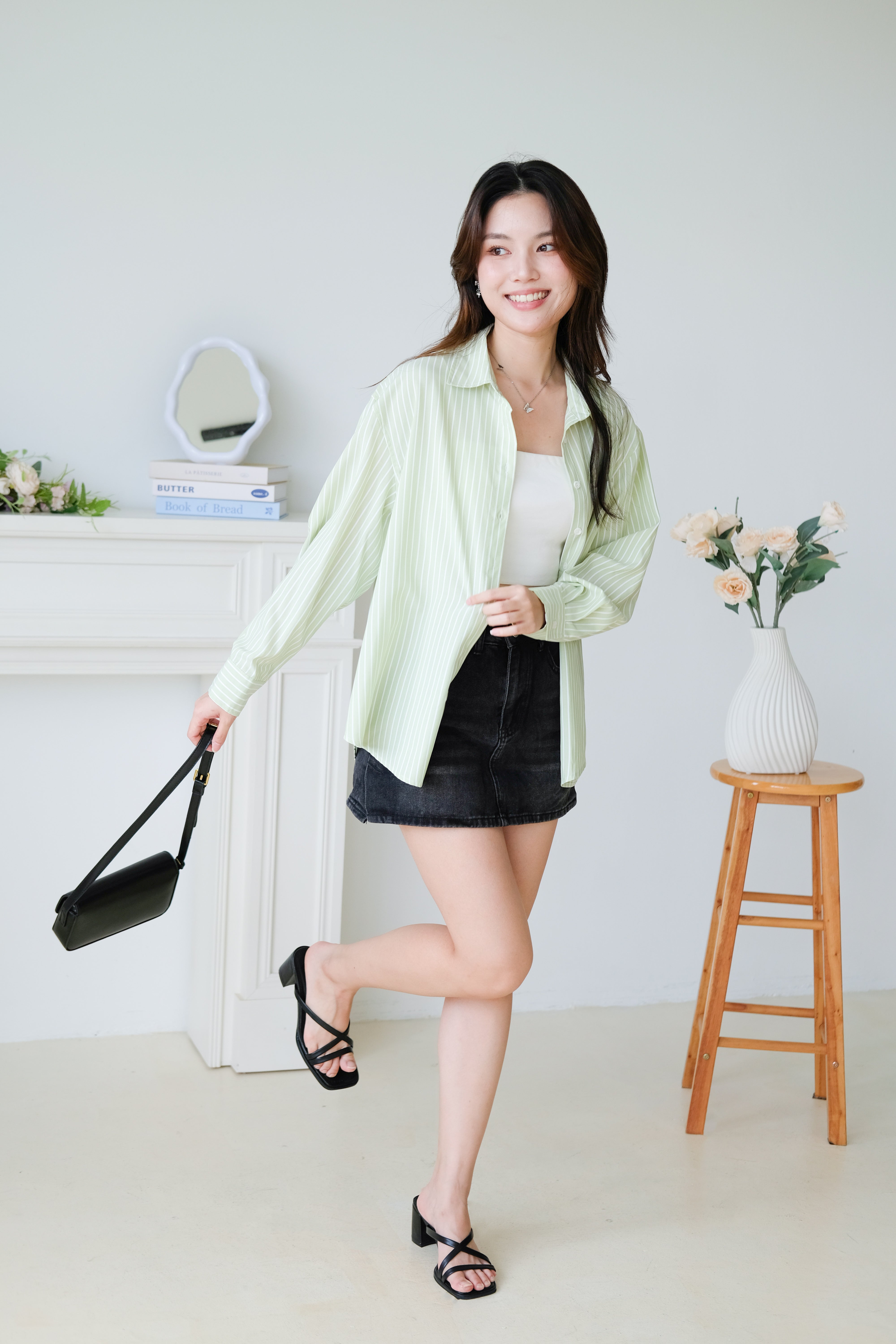 Wayne Stripes Boyfriend Shirts (Apple Green)