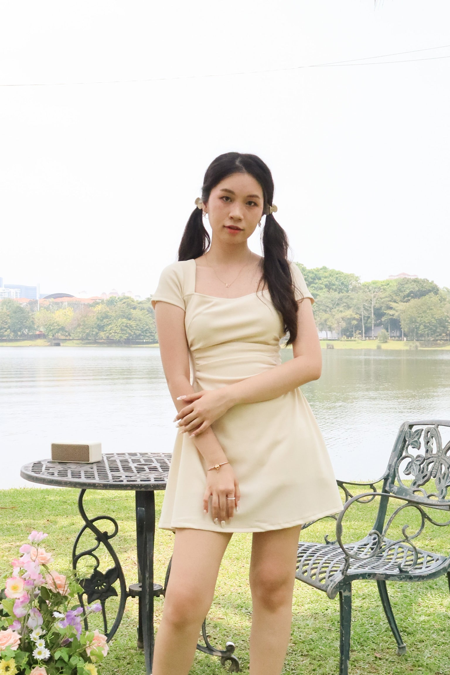 Karina Super Slim Sleeved Dress (Beige)