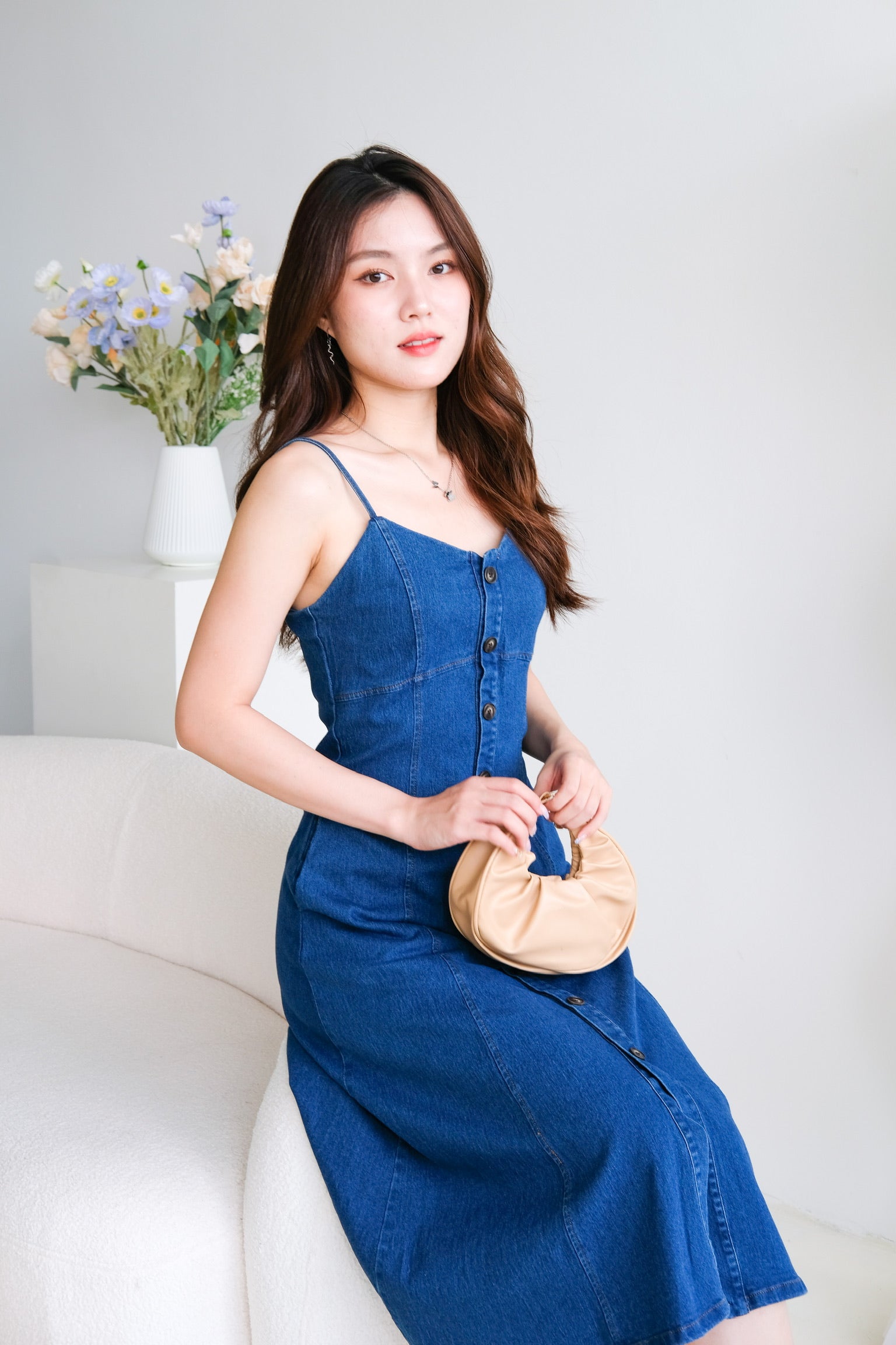 Alyssa Buttoned Denim Dress (Dark Blue)