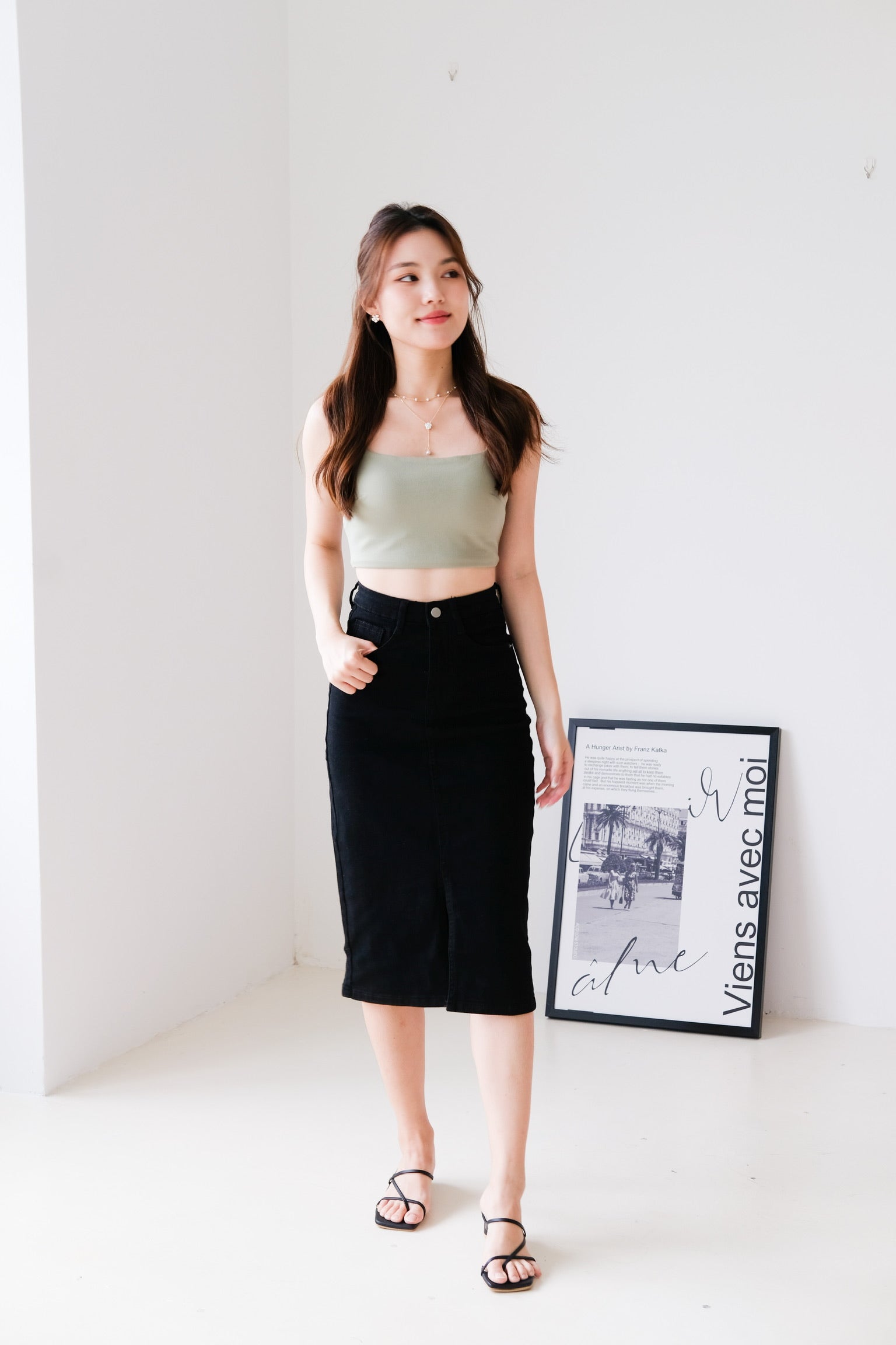 Alycia Denim Midi Skirt (Denim Black)