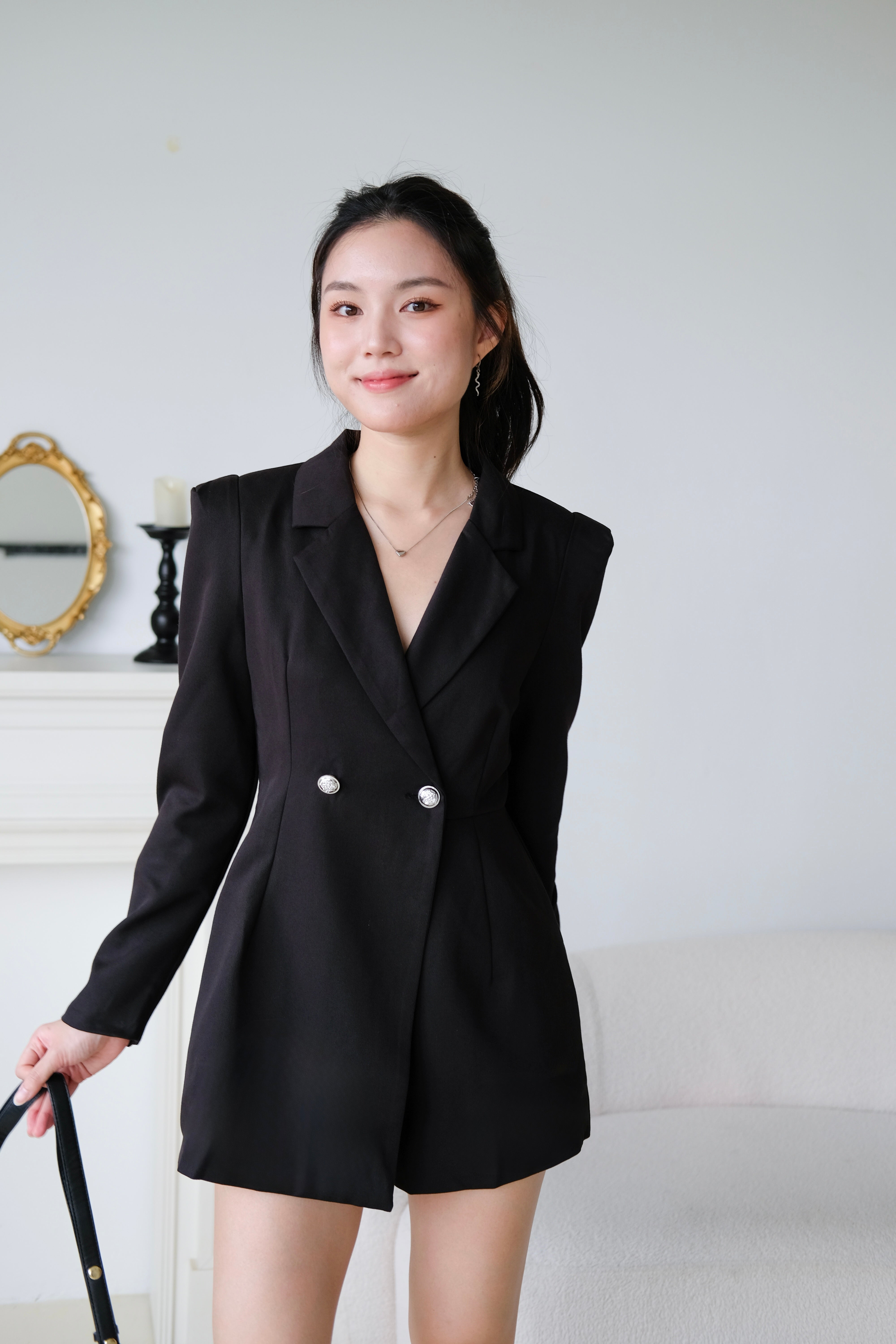 Quinn Blazer Belted Romper (Black)