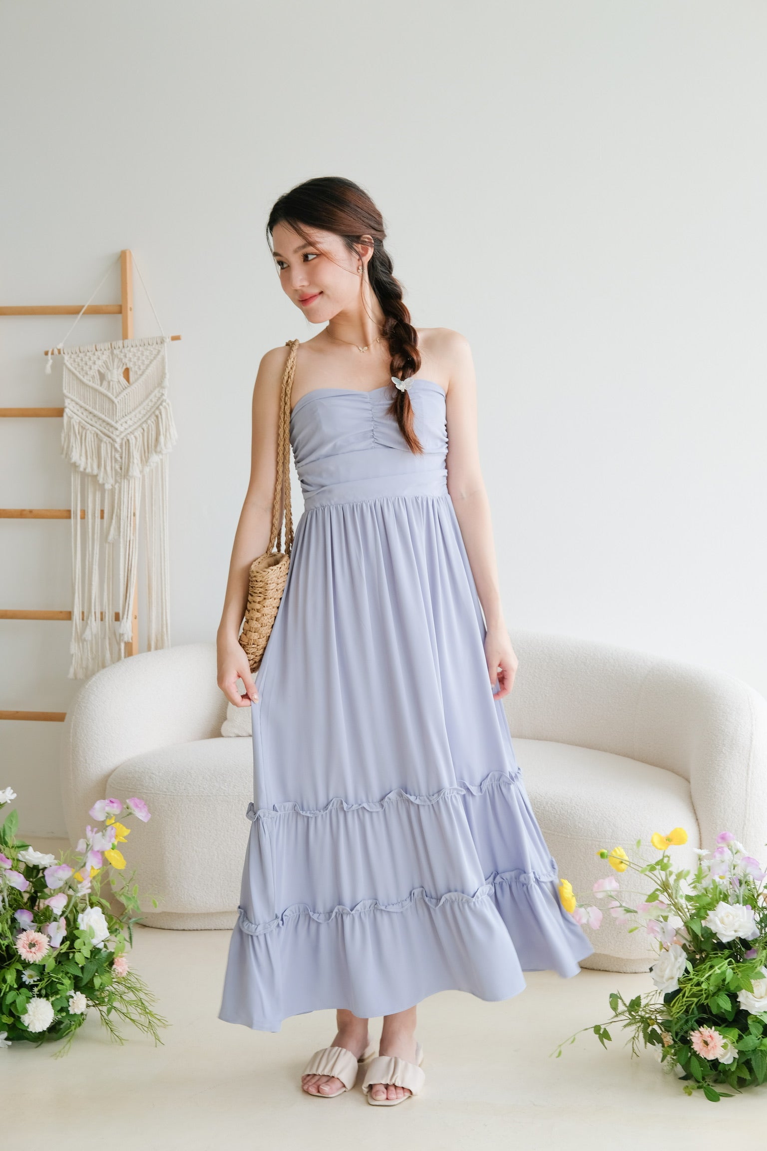 Anna Sweetheart Tube Maxi Dress (Dusty Blue)