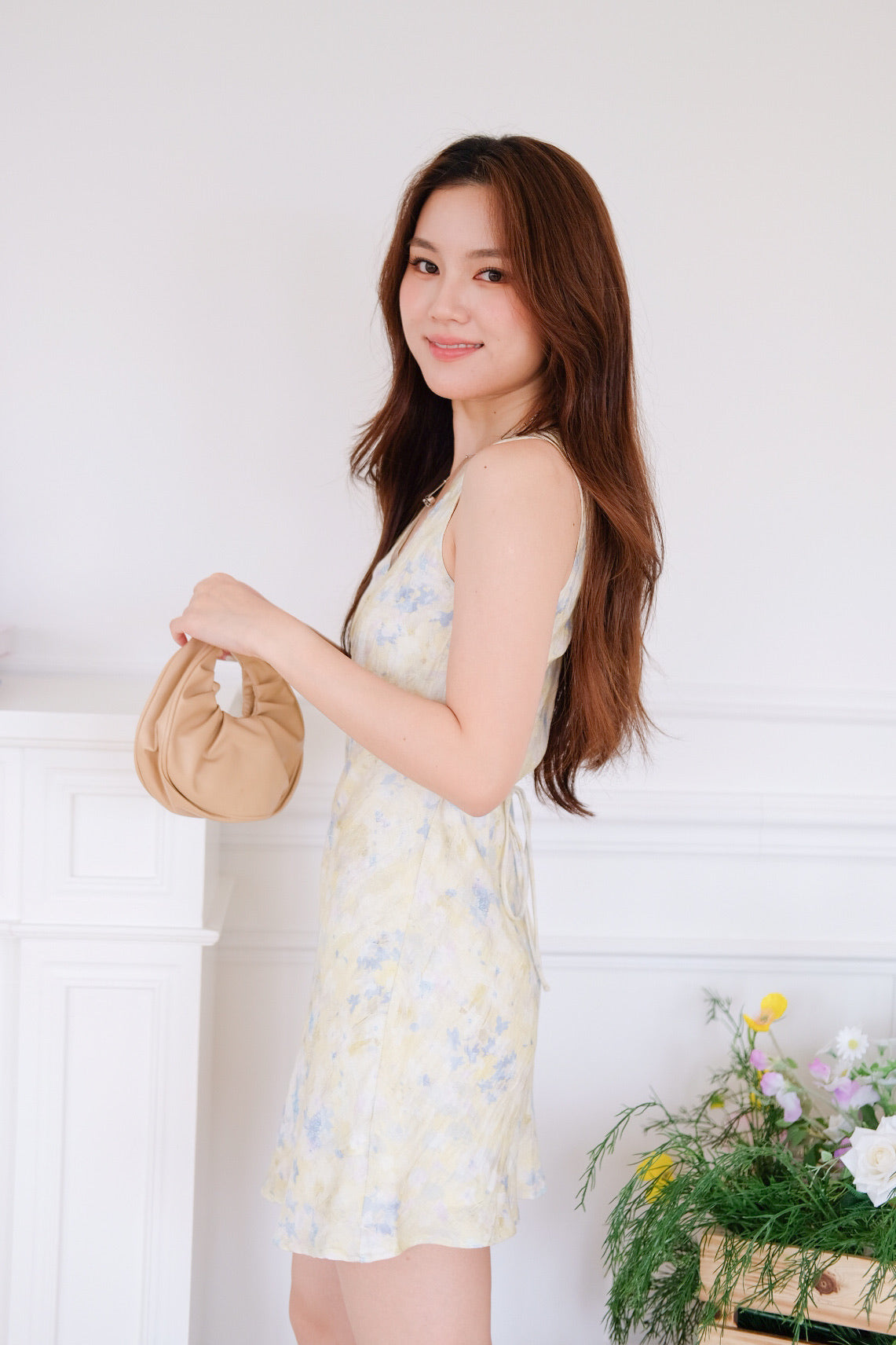 Lila V Neck Mini Dress (Light Yellow)
