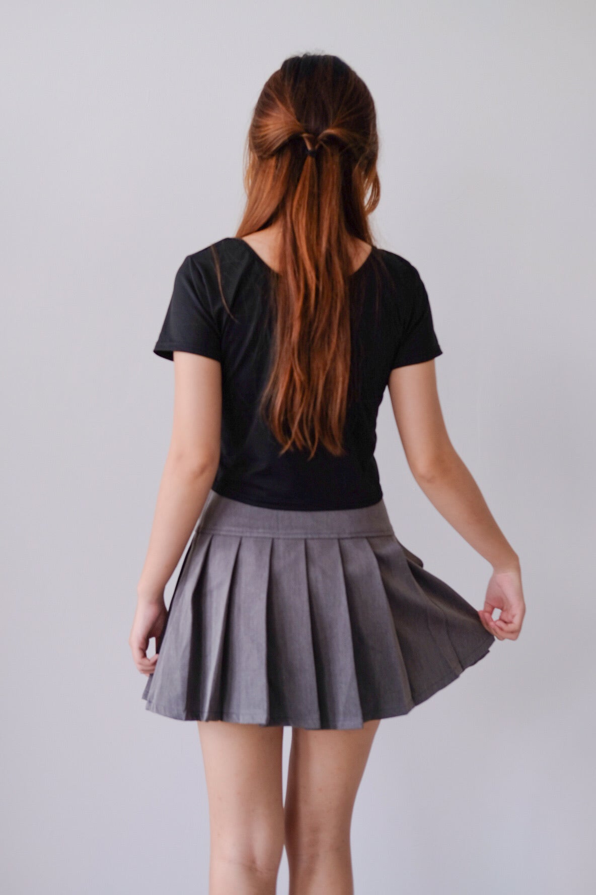 Grey Pleated Mini Skirt