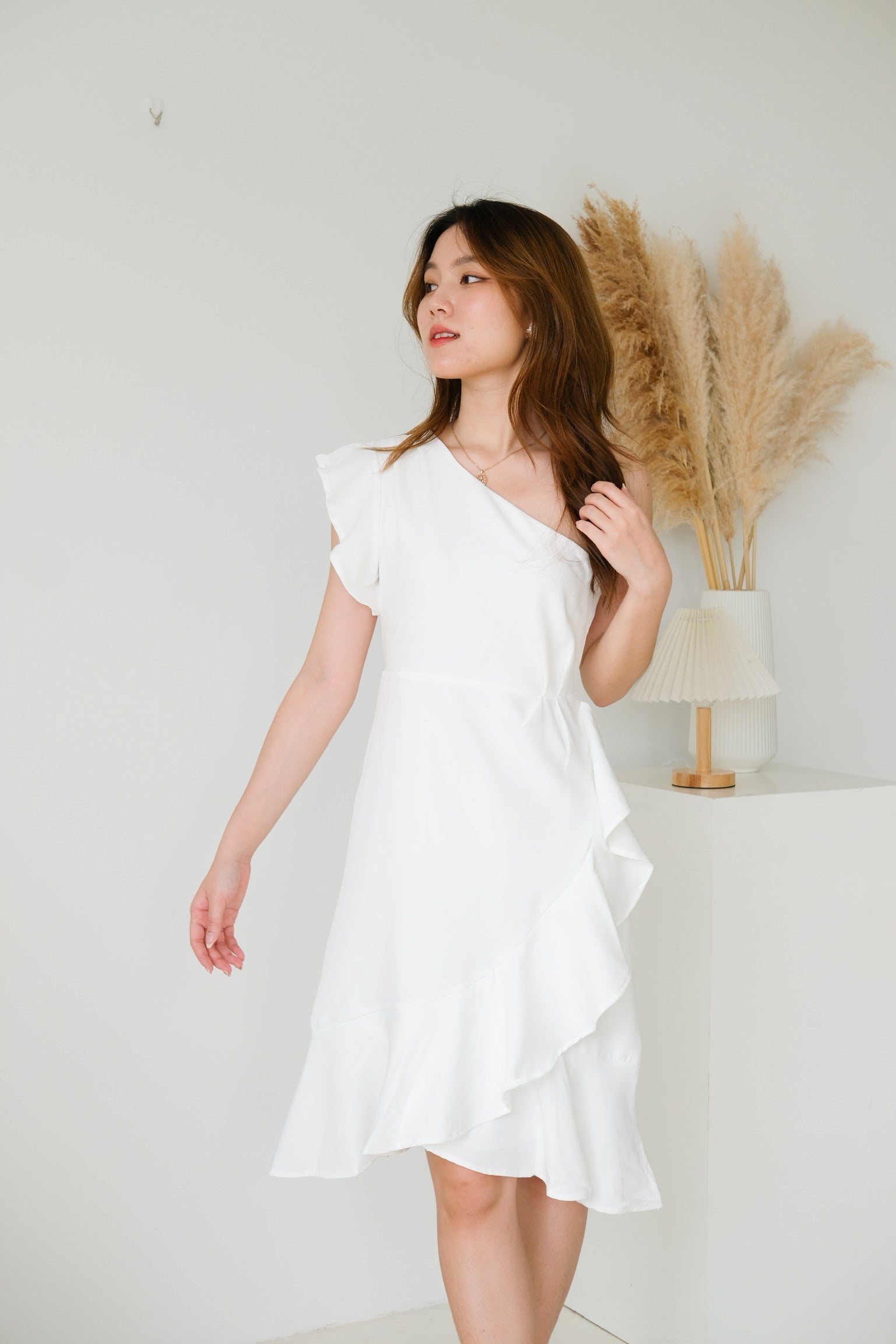Bianca Toga Ruffle Dress (White)