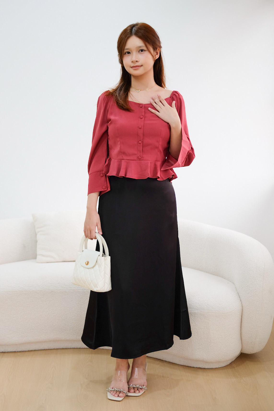 Red Ruffle Long Sleeves Top