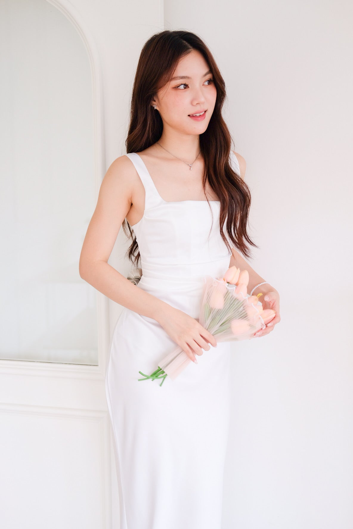 Adora Satin Mermaid Maxi Dress (White)