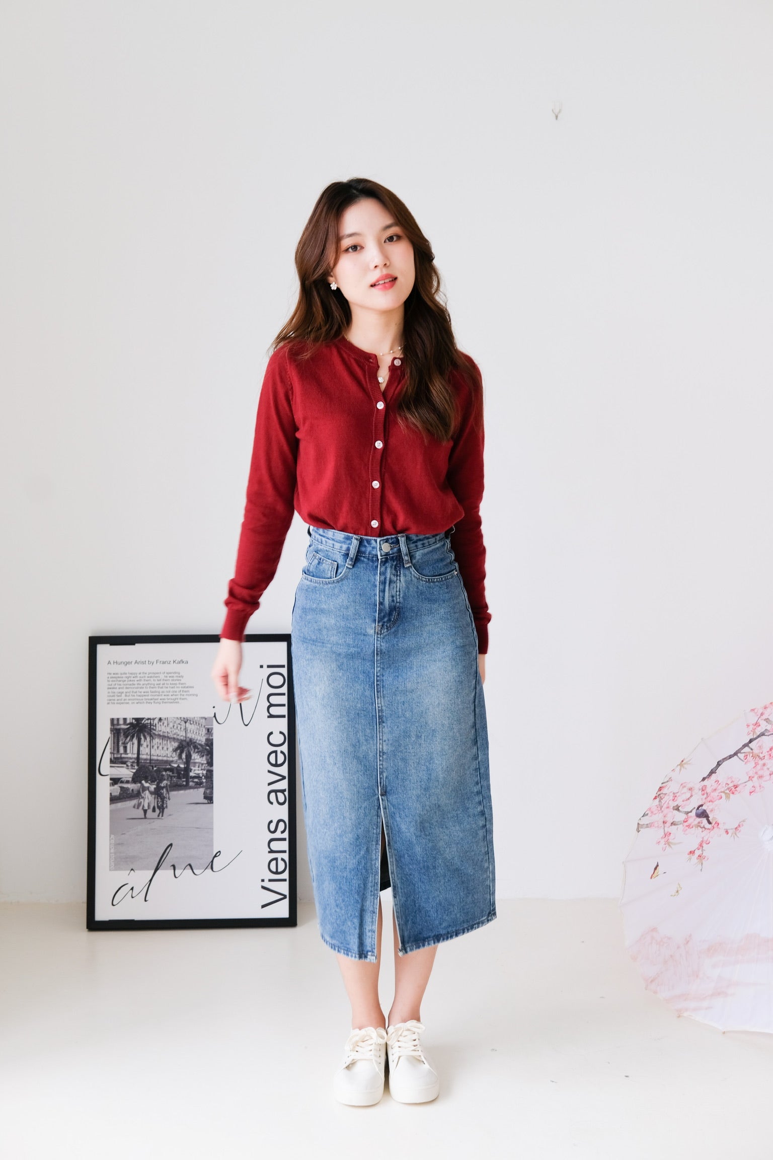 Alycia Denim Midi Skirt (Denim Blue)