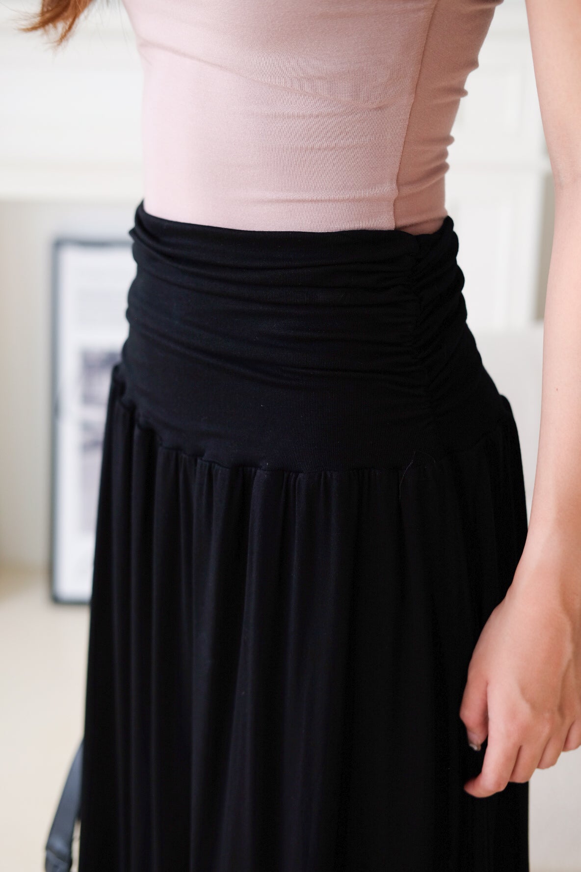 Emmeline Ruched Maxi Skirt (Black)