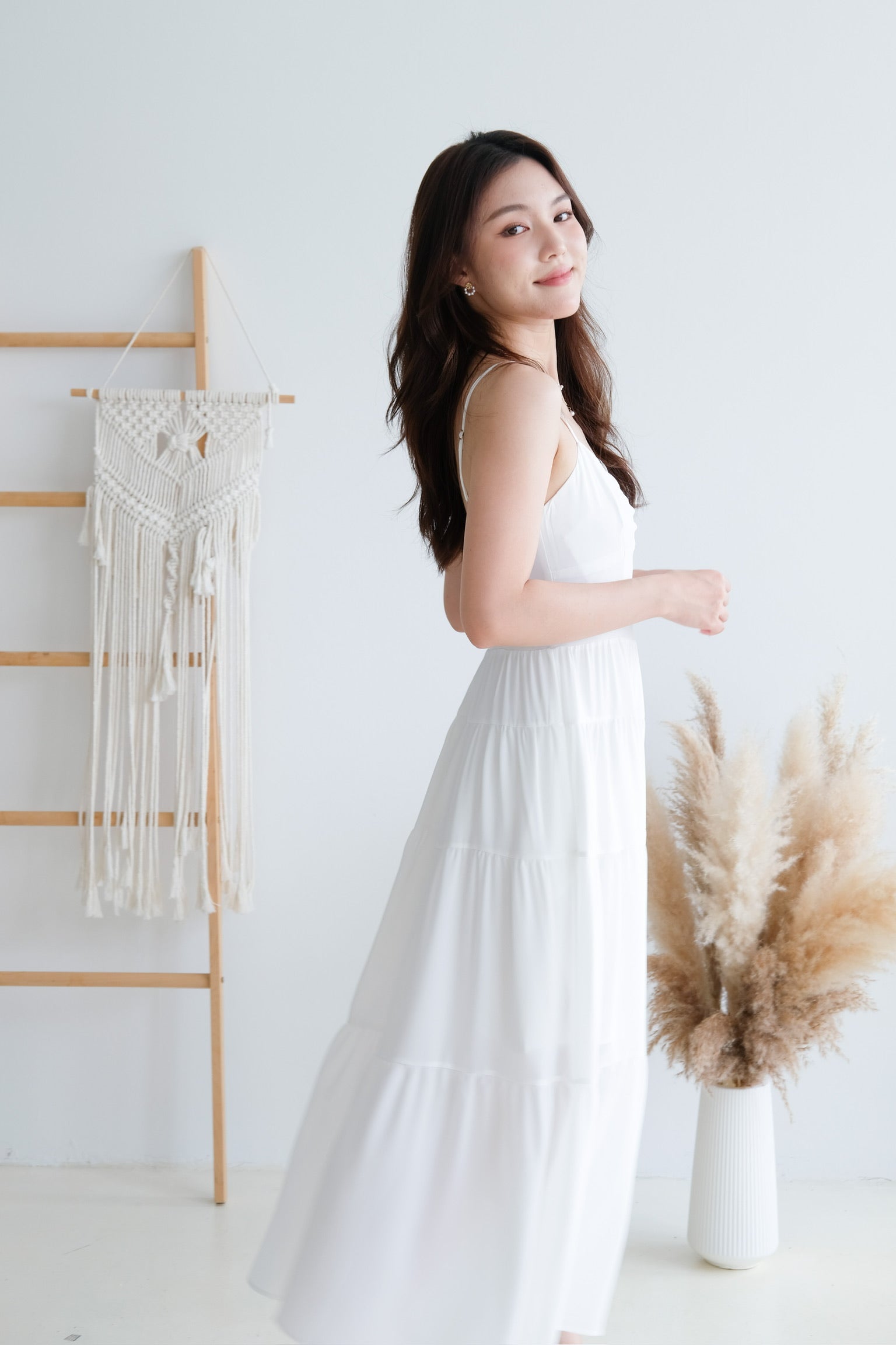 Estella Flowy Tiered Maxi Dress (White)