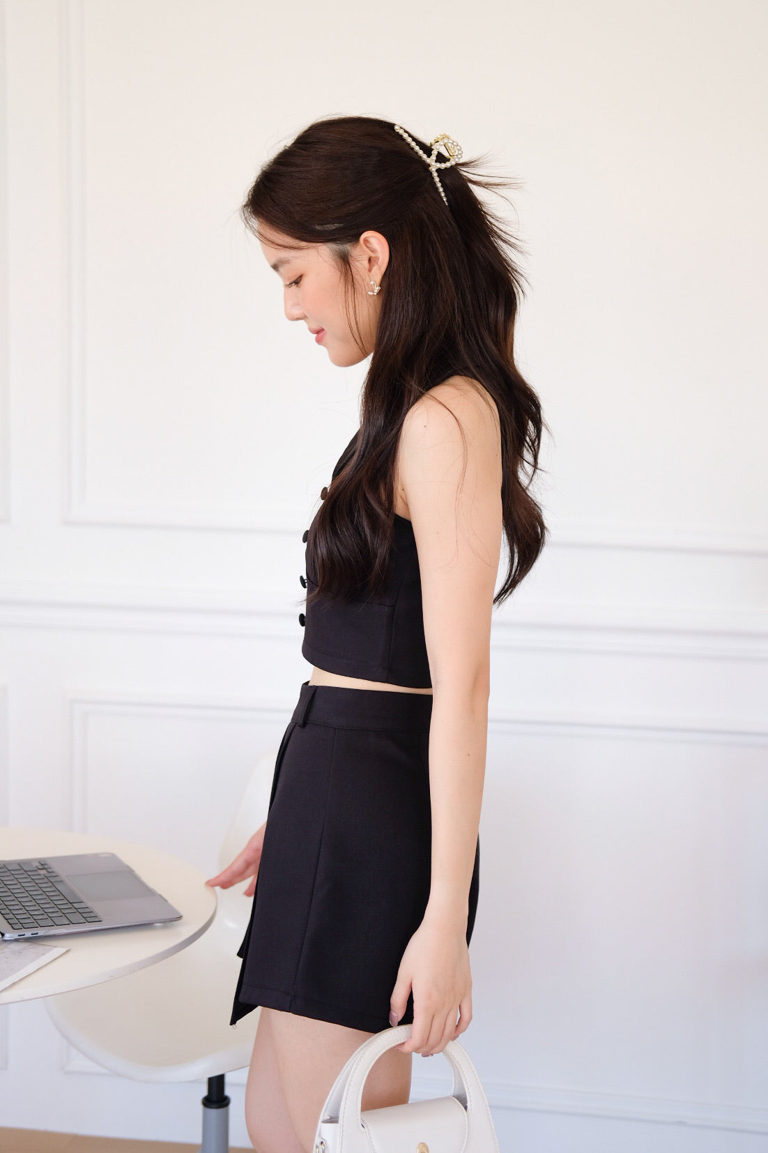 Sherina Vest Skort Set (Black)