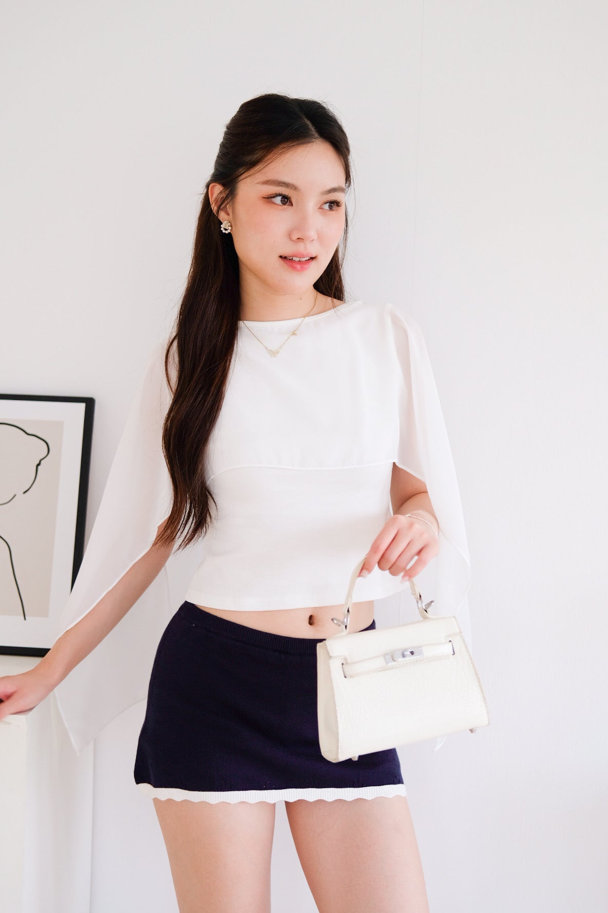 Lustre Cape Boatneck Top (White)