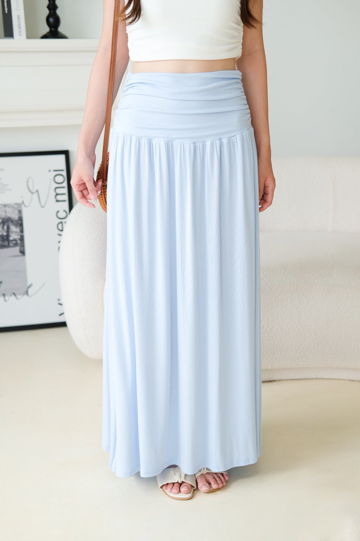 Emmeline Ruched Maxi Skirt (Baby Blue)