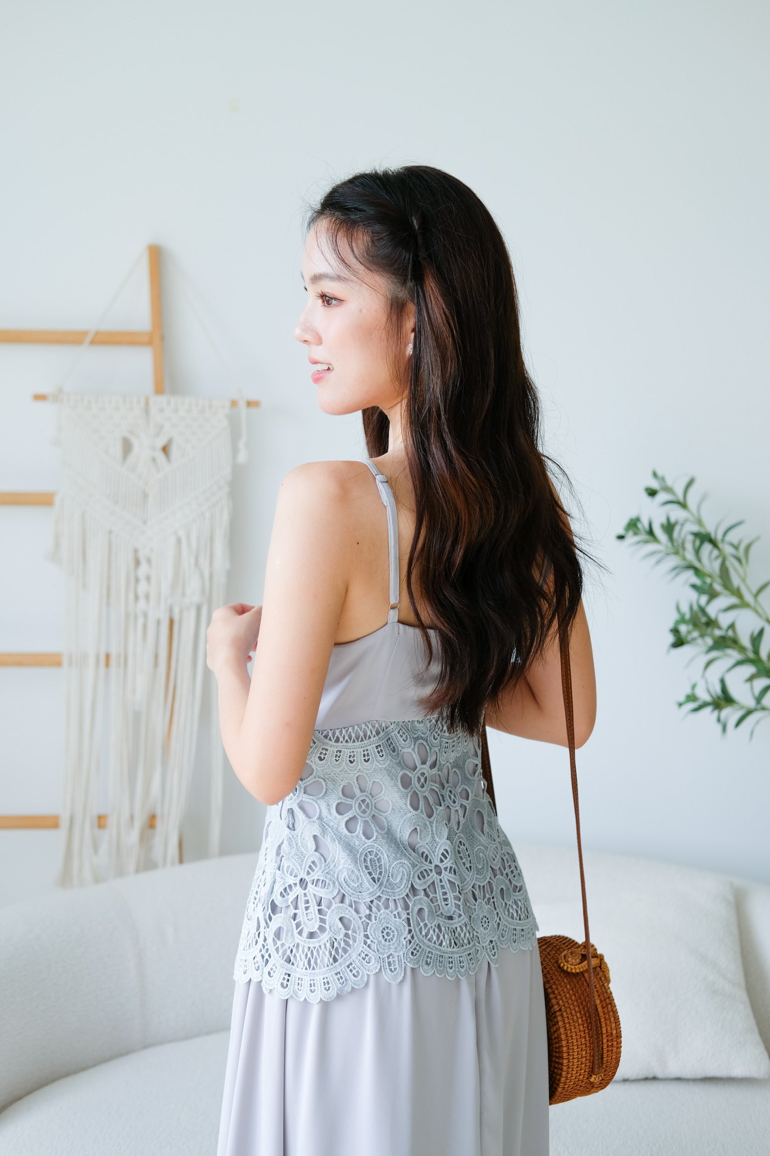 Saphira Crochet Maxi Dress (Purplish Grey)