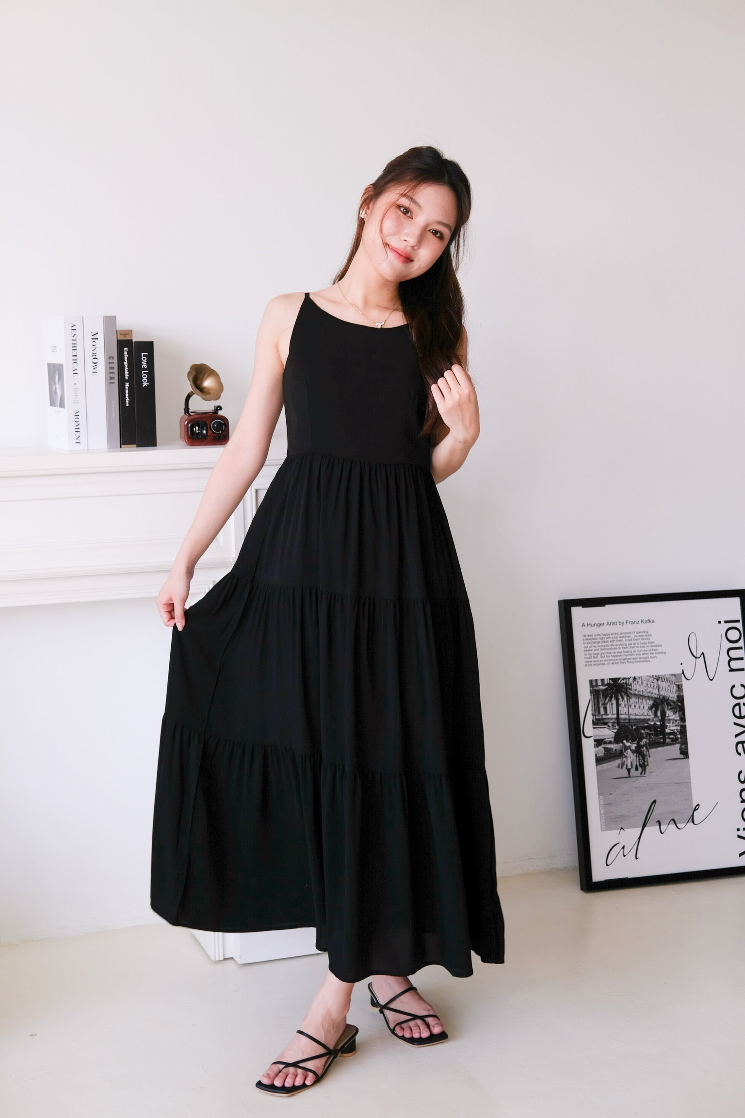 Bernice Boatneck Tiered Maxi Dress (Black)